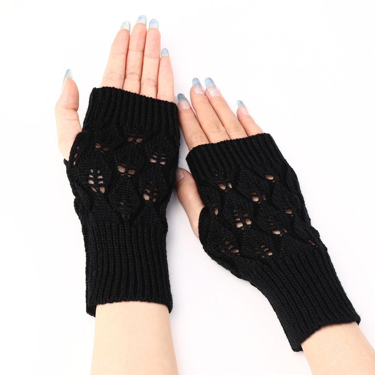 Jormftte Strickhandschuhe Fingerlose Handschuhe Damen,Pulswärmer Stricken,für Frauen Männer Schwarz
