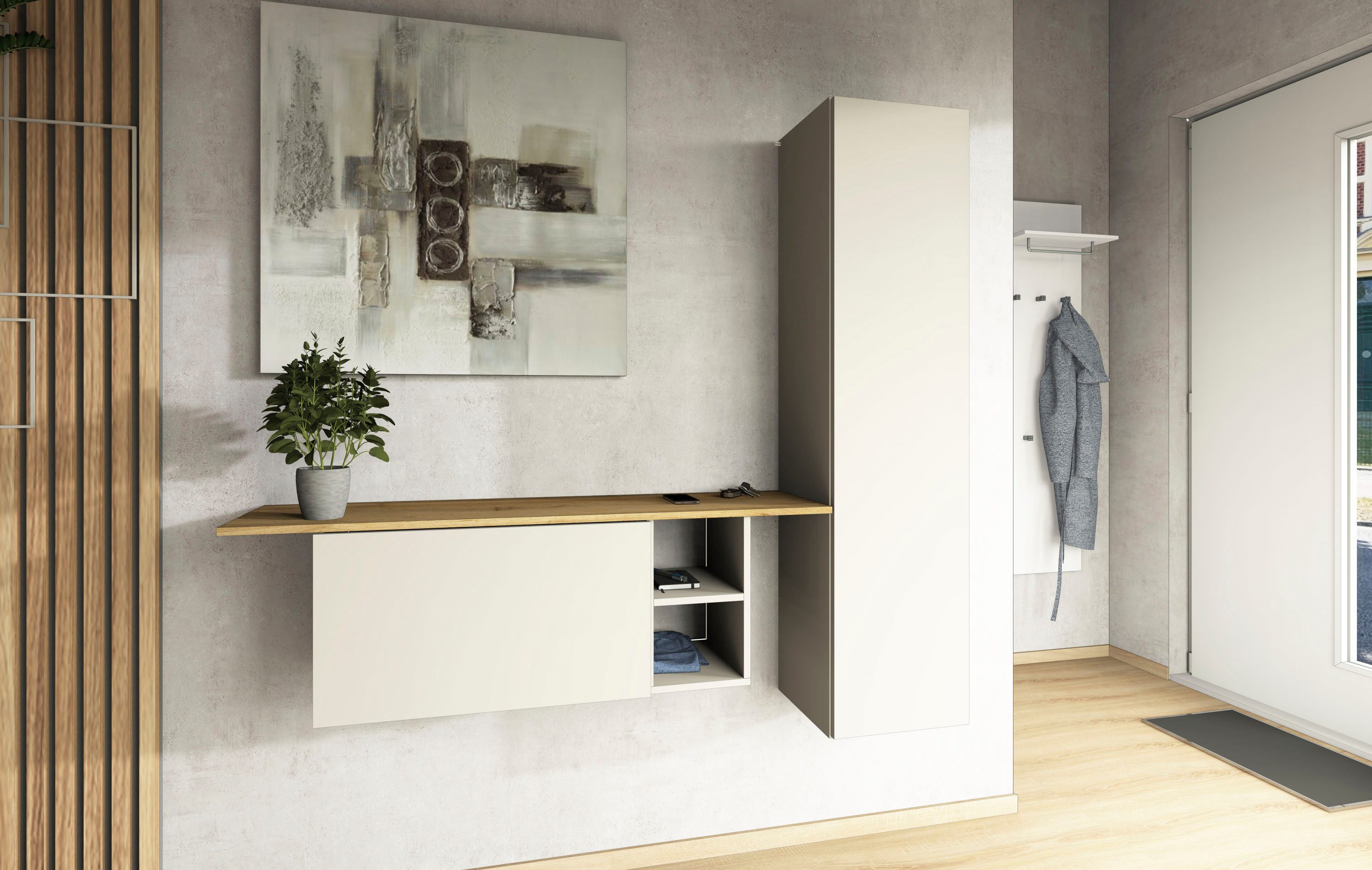 borchardt Möbel Garderoben-Set Toledo, moderne hängende Garderobe, Schminktisch mit Regalfächern, (Spar-Set), 152x140cm (BxH), viel Stauraum, viele Regalböden, modern, hängend