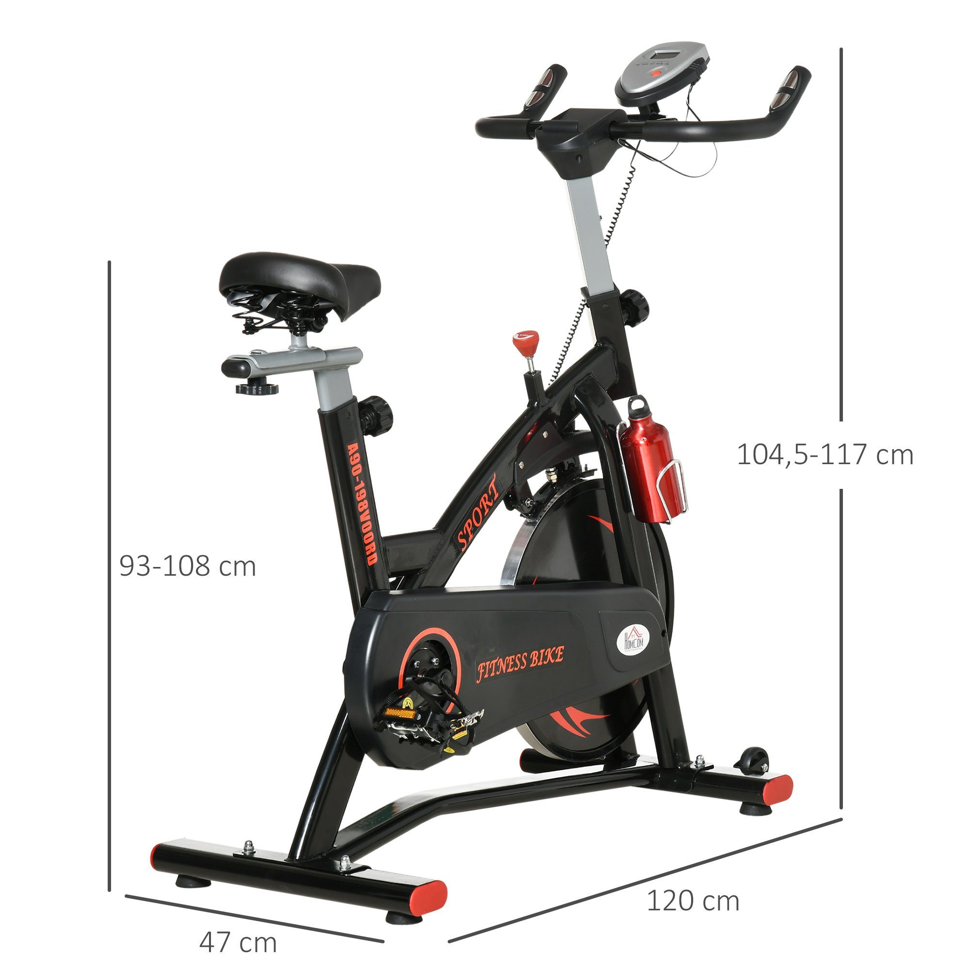 HOMCOM Heimtrainer Fahrradtrainer, mit höhenverstellbar, 120 x 47 117cm, x LCD-Anzeige