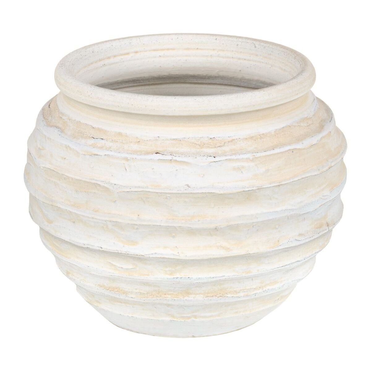 Bigbuy Blumenkasten Blumentopf Creme aus Keramik rund 30 x 30 x 27 cm