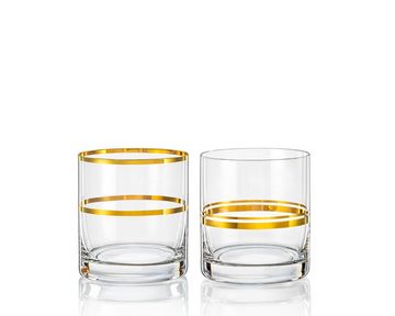 Crystalex Whiskyglas Whiskygläser Wasserglas Saftgläser Harmonics Barline Kristallgläser, Kristallglas, 6er Set, 6 unterschiedliche Modelle in ein Karton, Handbemalt, Gold
