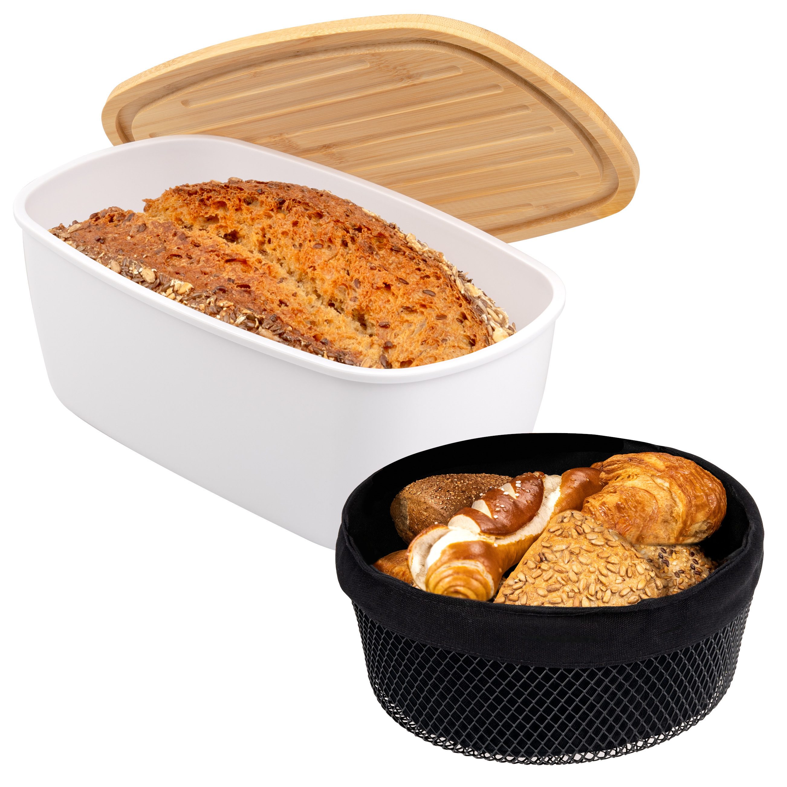 eluno Brotkasten 2tlg. Brotaufbewahrungs-Set (Kunststoff/Metall, weiß)