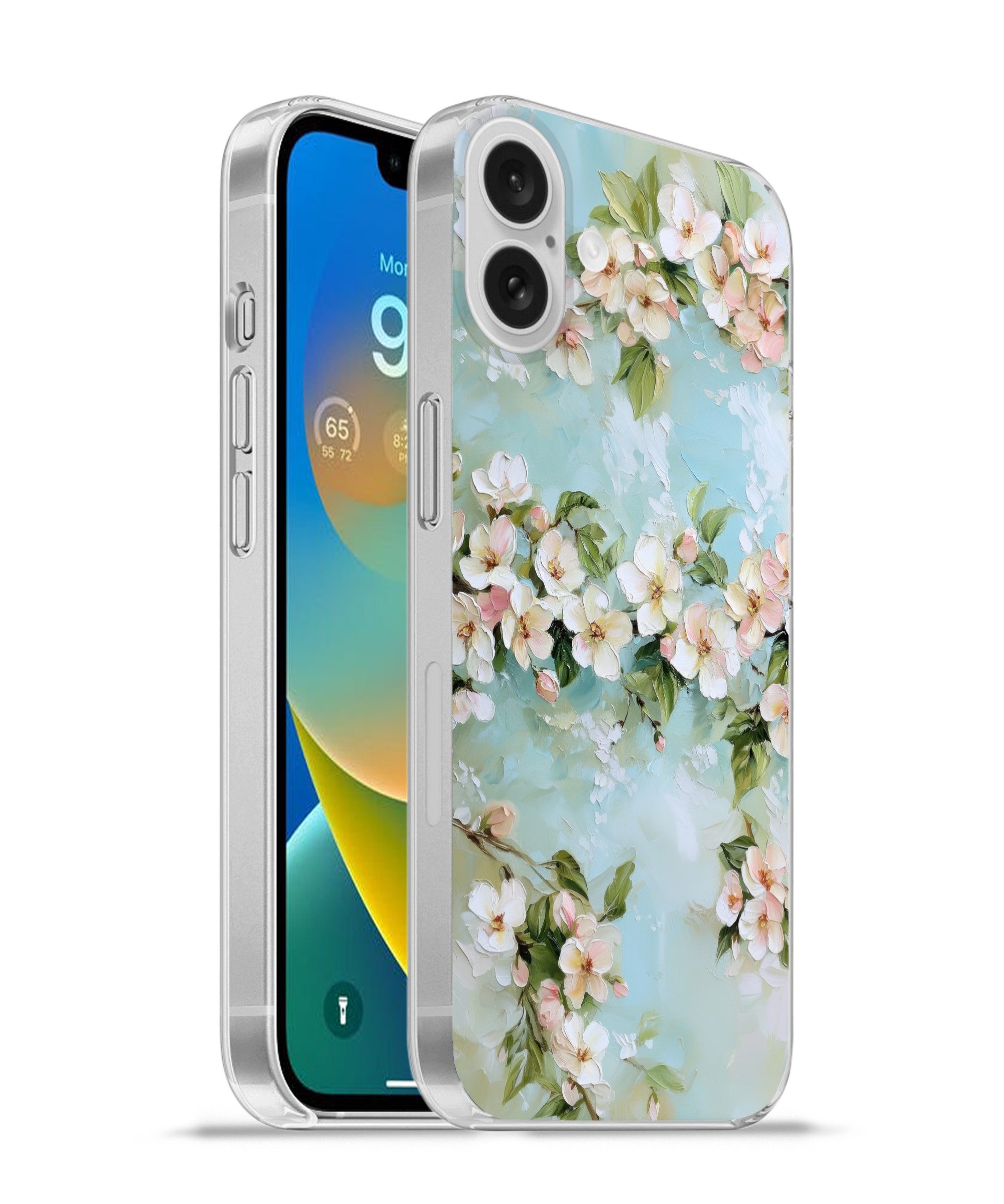 MuchoWow Handyhülle für Apple iPhone 16 Plus Blüte - Blätter - Hellblau, Smartphone-Bumper, Print, Handy Schutzhülle Dünn