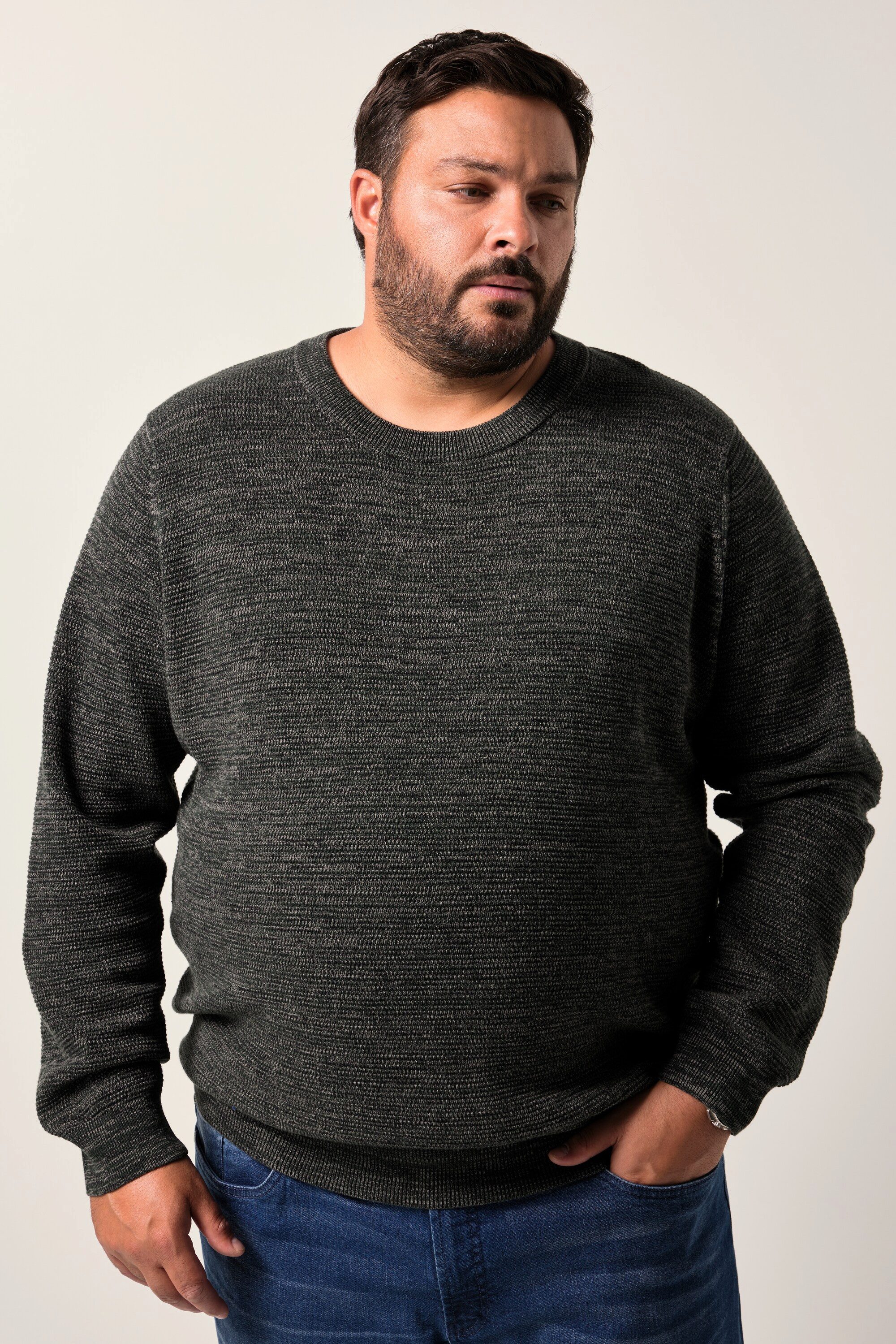 Men Plus Rundhalspullover Pullover Melange-Qualität Baumwolle