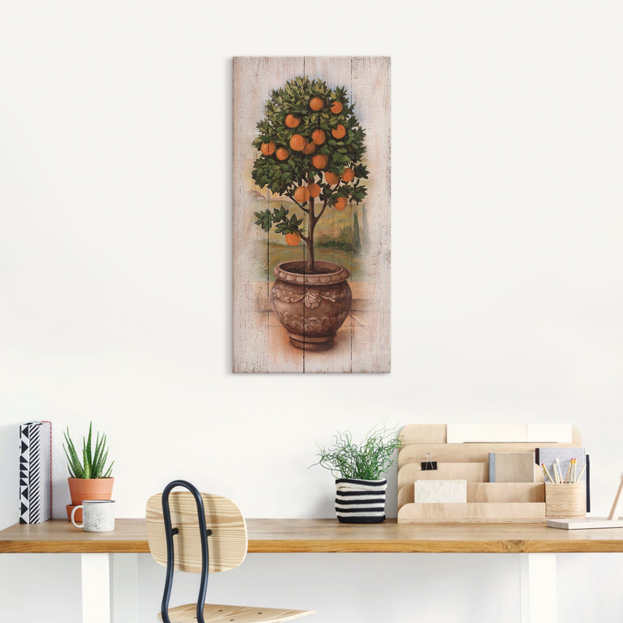 Artland Leinwandbild Orangenbaum mit Holzoptik, Bäume (1 St), auf Holzrahmen gespannt