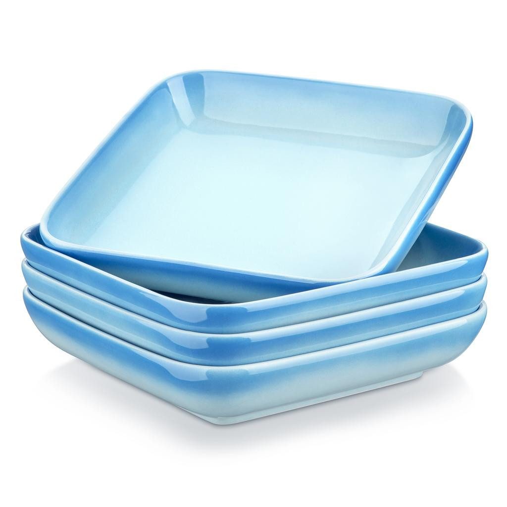 MALACASA Suppenteller 4-tlg Suppenteller, Pastateller, Steingut für 4 Personen, Himmelblau, (4 St)