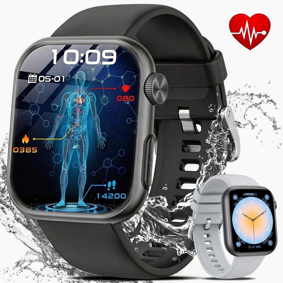 SWGOTA Smartwatch Damen Herren EKG+PPG/Blutdruck/SpO₂/BMI-Überwachung Smartwatch (1,97 Zoll), 2026 NEW Fitnessuhr mit Herzfrequenz-/SpO2-/Schlafüberwachungsfunktion