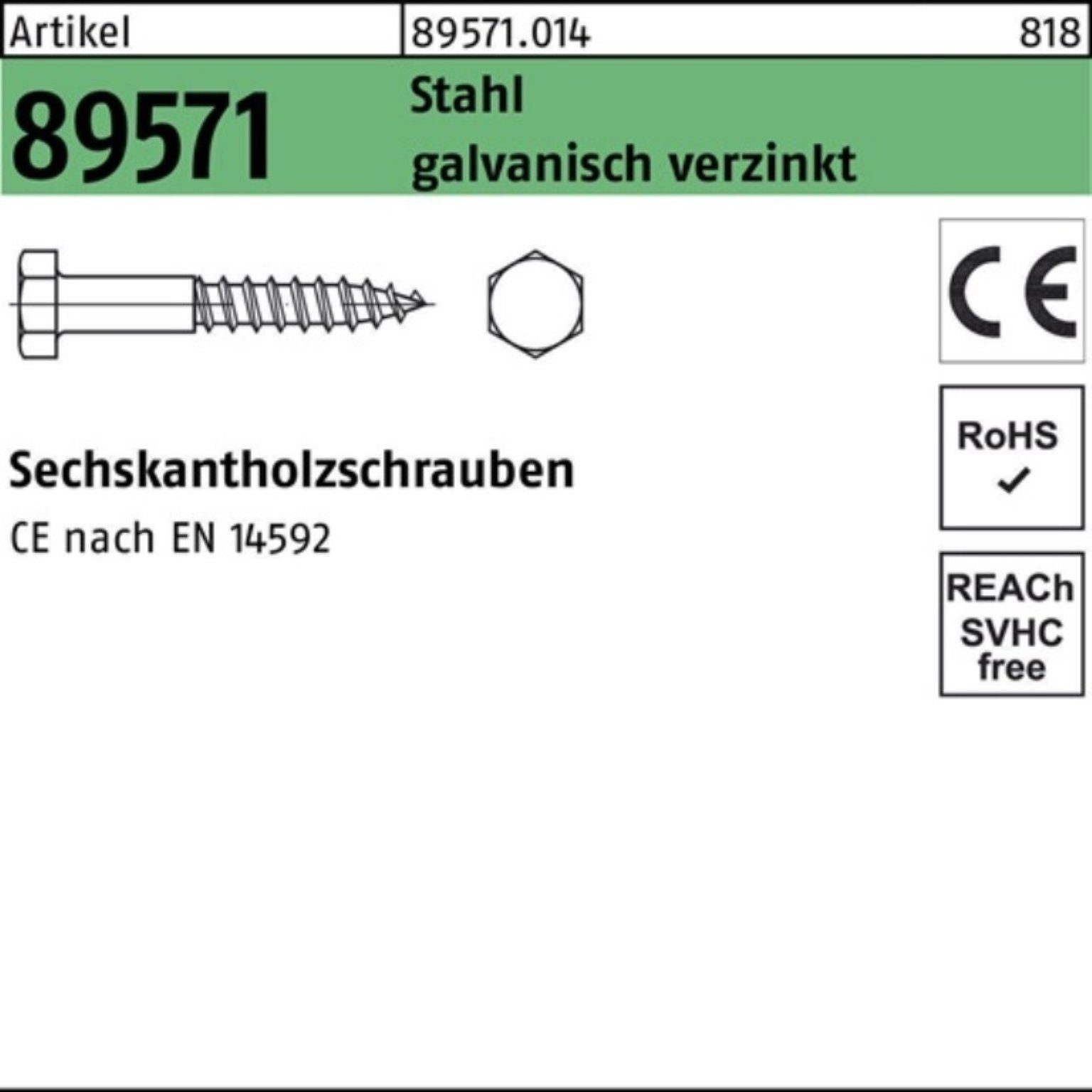 Reyher Sechskant-Holzschraube 100er Pack Sechskantholzschraube R 89571 12x 120 Stahl galv.verz. 50 S