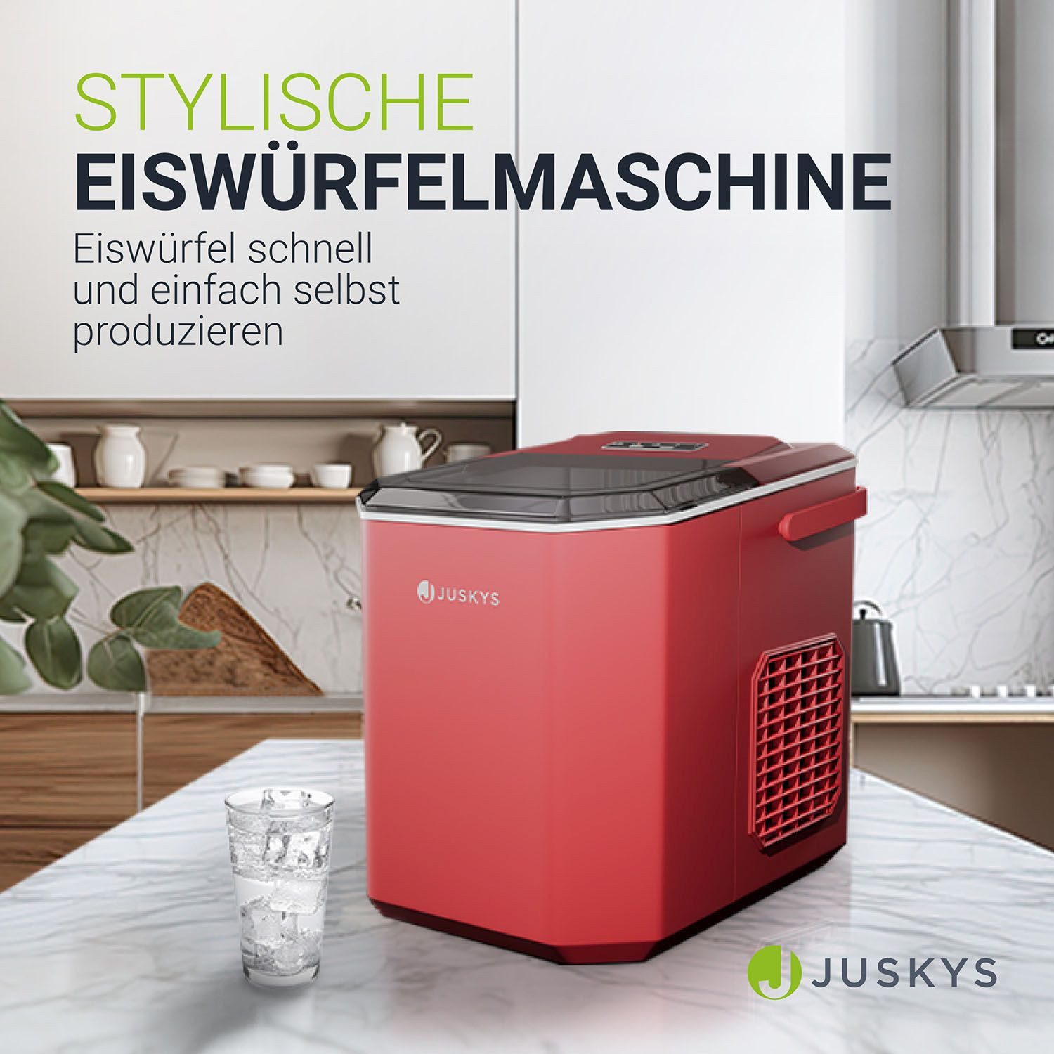 Juskys Eiswürfelmaschine IceOracle, 2 Größen, bis zu 12 kg pro Tag; mit Selbstreinigungsfunktion