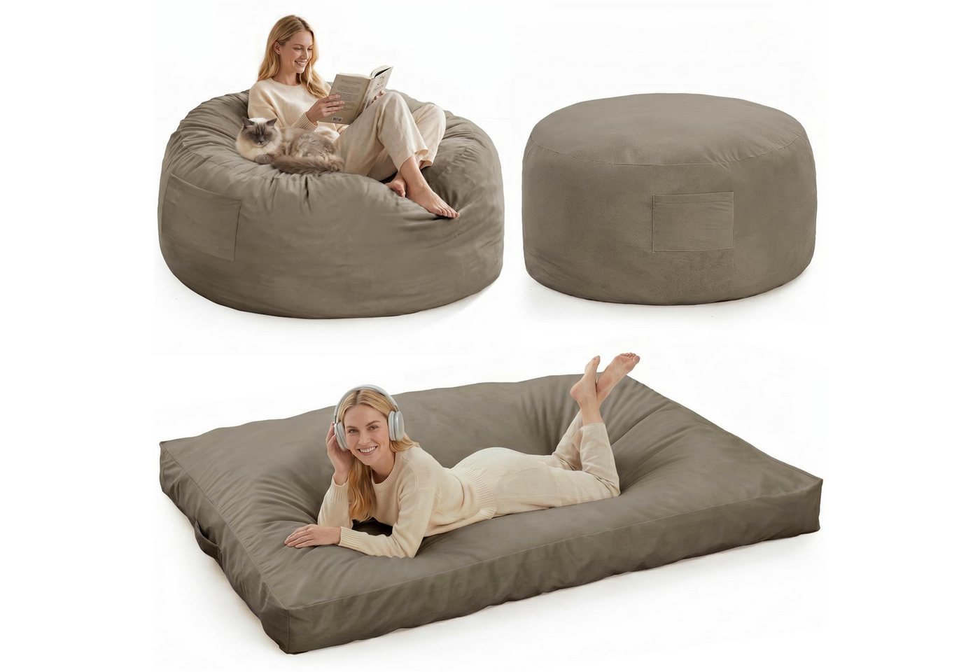 GarveeMore Relaxsessel 3-in-1 Sitzsack Bett mit Memory-Schaum, waschbar, rutschfest, multifunktional für Wohnzimmer & Jugendzimmer, Sitzsack Bett
