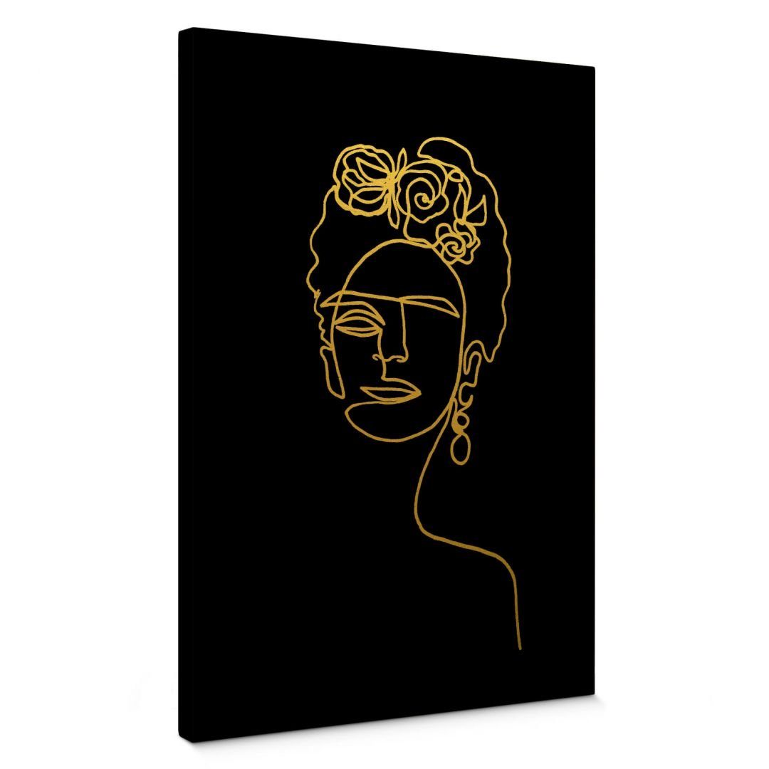 K&L Wall Art Leinwandbild Vintage Gold Leinwandbild Hariri Frida Kahlo Porträt, handmade Wohnzimmer Wandbild