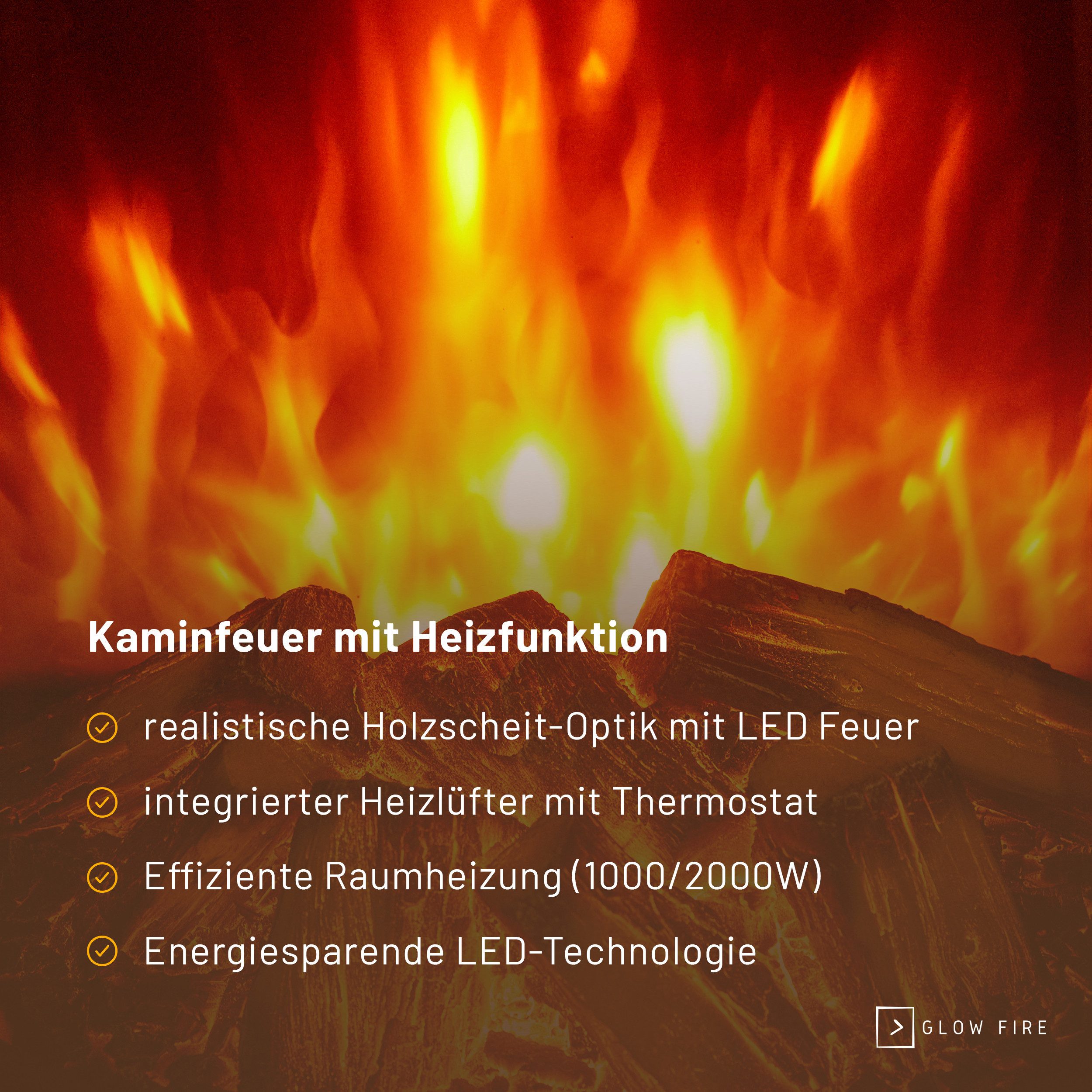 GLOW FIRE Elektrokamin Glow Fire Lumen Elektrokamin LED Ofen, Elektrischer Kamin, Timer, Realistisches Flammenspiel, LED Feuer