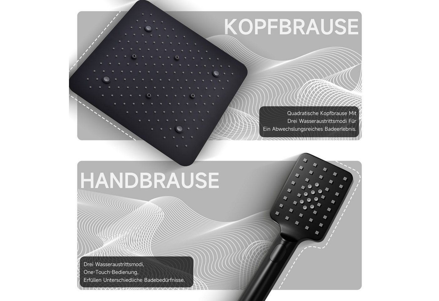 Thumbnail - Oihpaw Duschsystem mit thermostat Multifunktionales Regendusche, 1 tlg., mit Regenmodus, Handbrause, LED Farblichttherap...