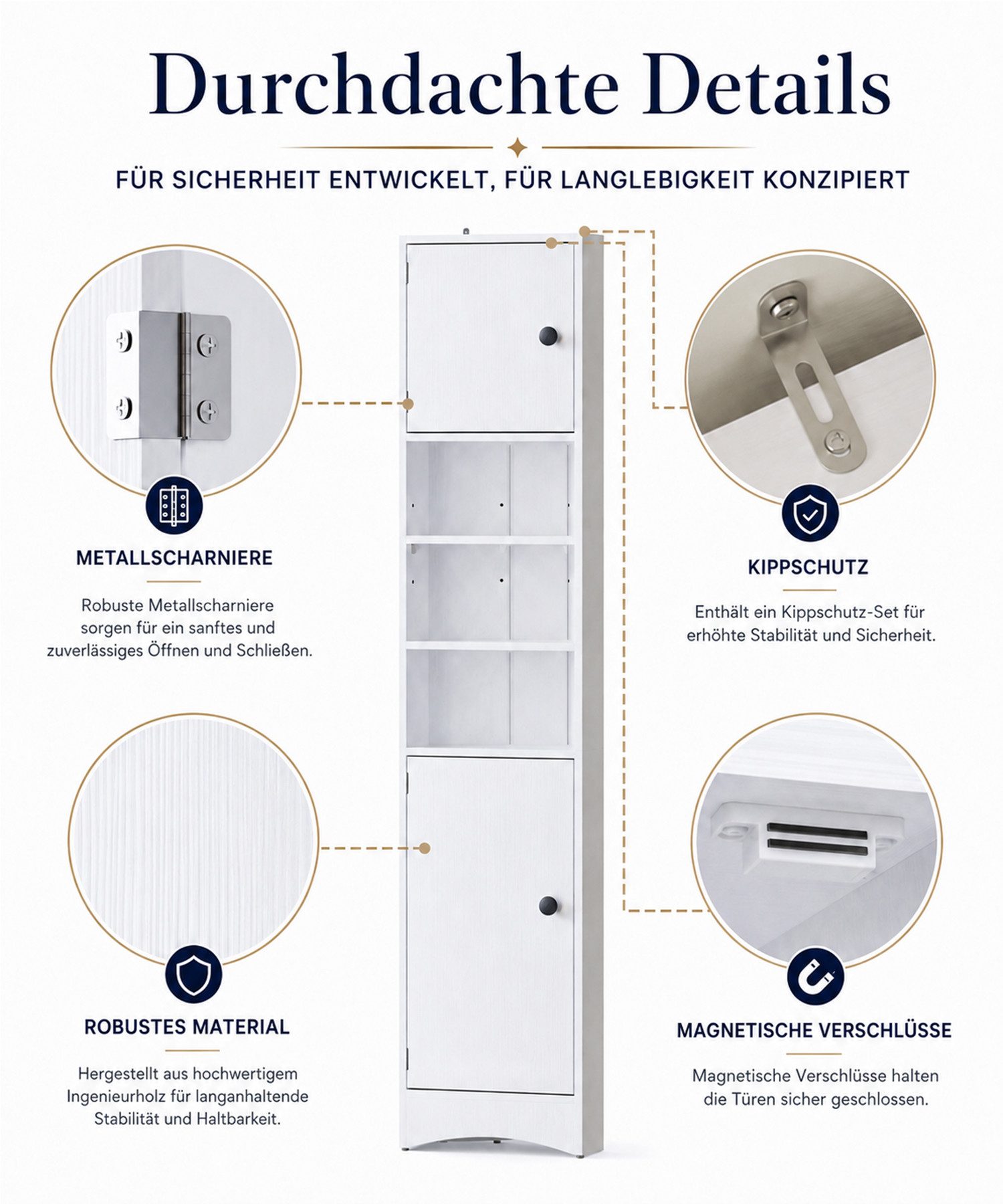 Yorbay Eckschrank 170 cm Badezimmerschrank, mit 2 Türen & 3 offenen Fächern, weiß Platzsparend Hochschrank für Ecke, verstellbaren Einlegeböden – Bild 4 von 5