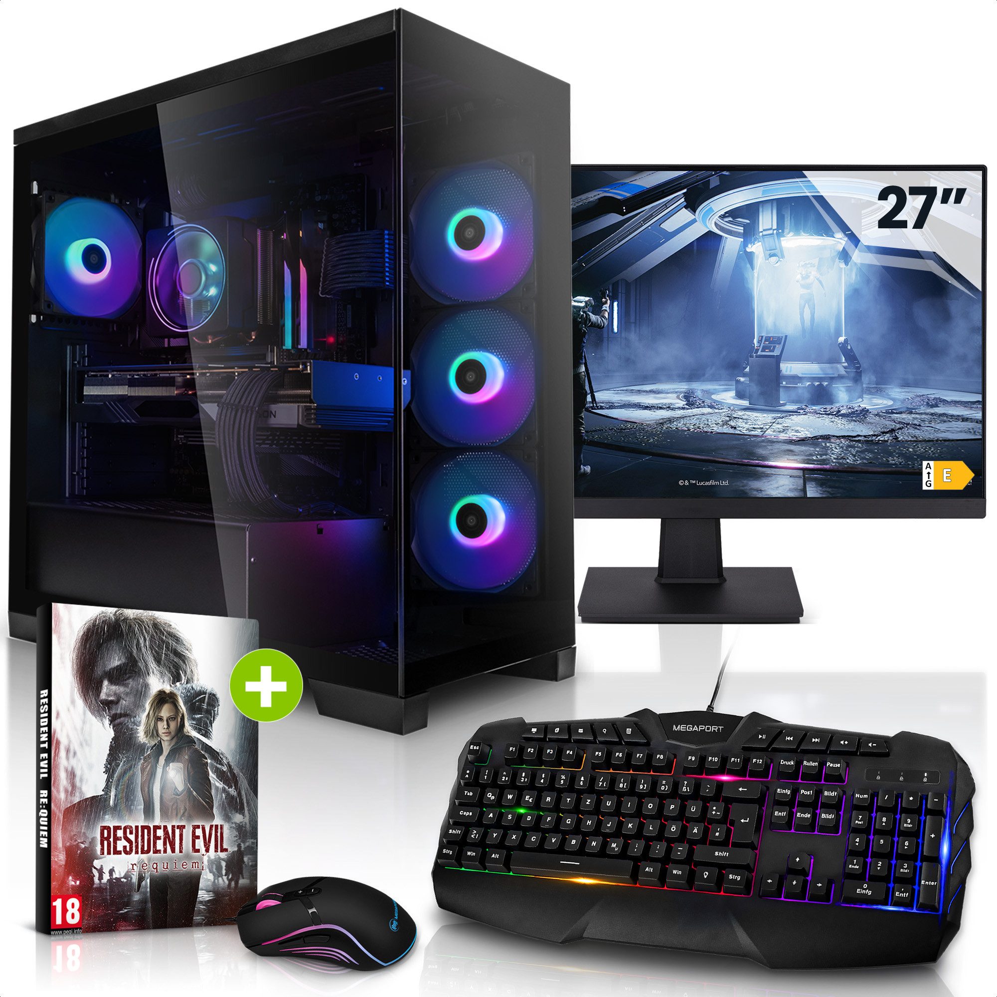 AurumPC 27"Set R7 7800X3D mit RTX5070 12GB und 32GB DDR5 RAM PC-Set (27 Zoll, AMD Ryzen 7 7800X3D, GeForce RTX 5070, 32 GB RAM, 1000 GB SSD, Luftkühlung)