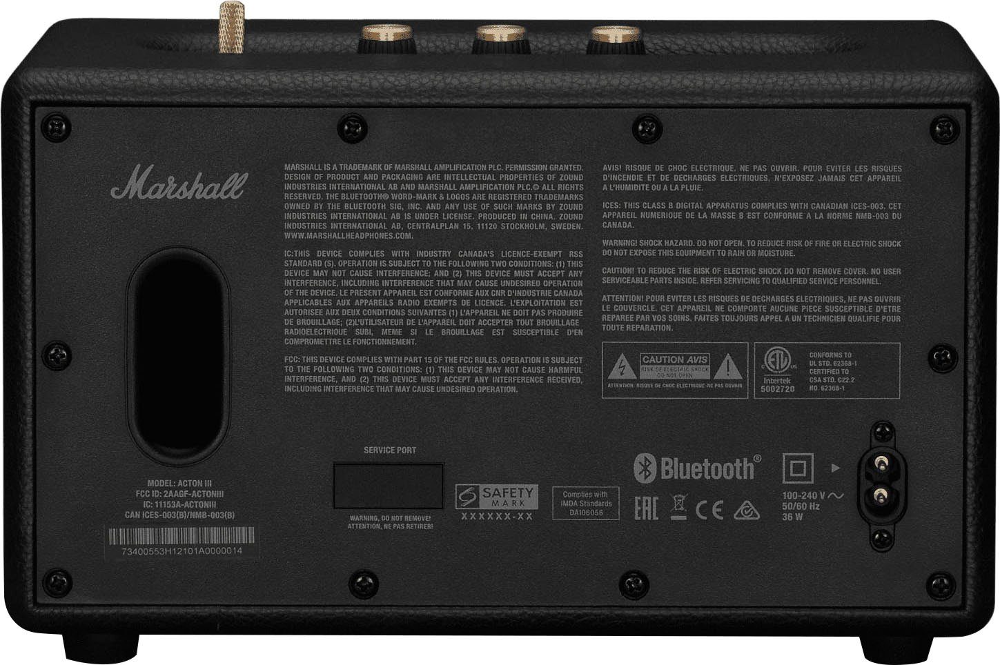 Marshall Acton III schwarz W) Stereo Bluetooth-Lautsprecher (Bluetooth, 60