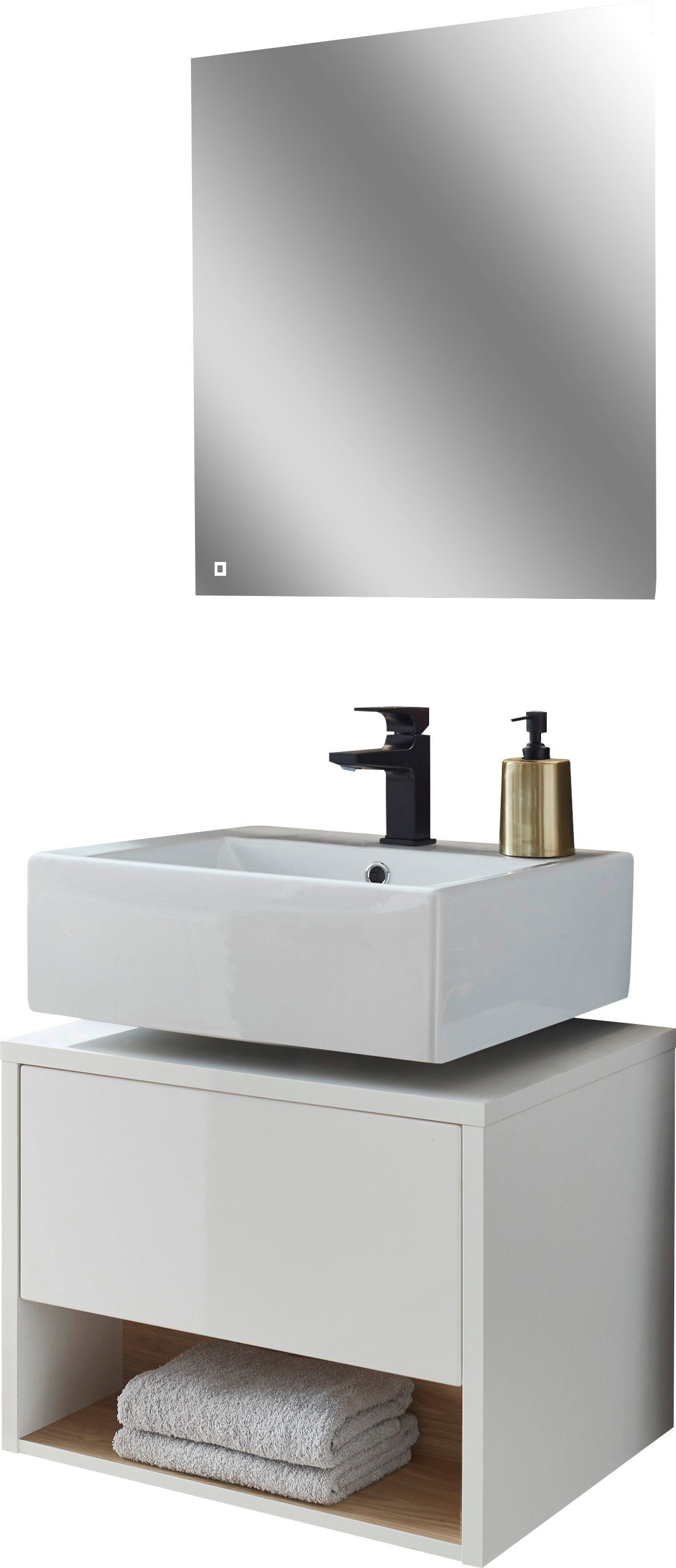 Home affaire Badmöbel-Set Studio Line, Bad im modernen Design, 2-teiliges Badezimmer, (2-St), Unterschrank und Spiegel, in zwei Farben verfügbar, viel Stauraum