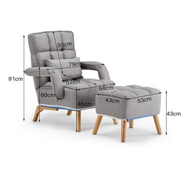 CLIPOP Relaxsessel Loungesessel Polsterstuhl (Relaxsessel mit Hocker), Leinenstoff Fernsehsessel