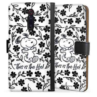 DeinDesign Handyhülle Peanuts Blumen Snoopy Snoopy Black and White This Is The Life, Xiaomi Mi 9T Hülle Handy Flip Case Wallet Cover Handytasche Leder