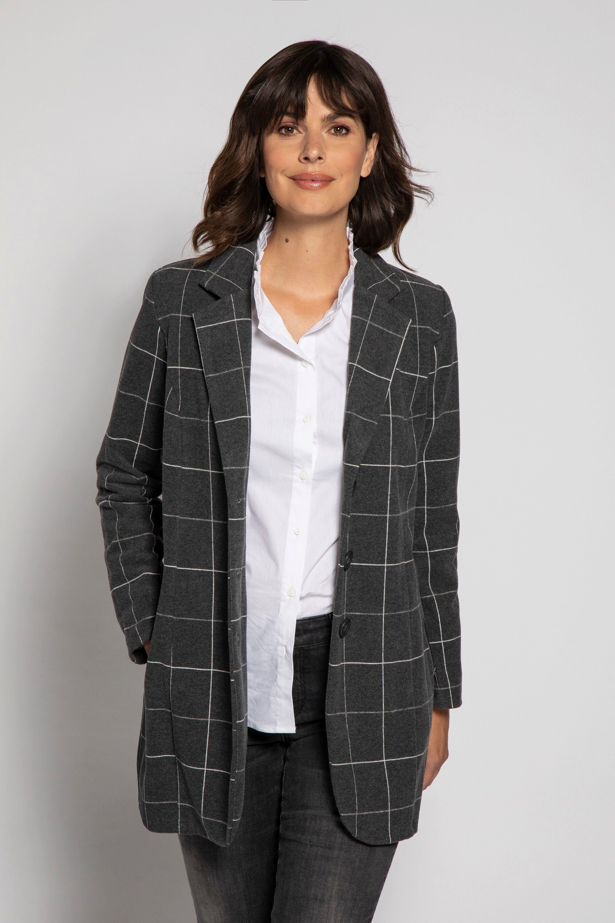 Gina Laura Langjacke Longblazer Karomuster Reverskragen Reißverschlüsse