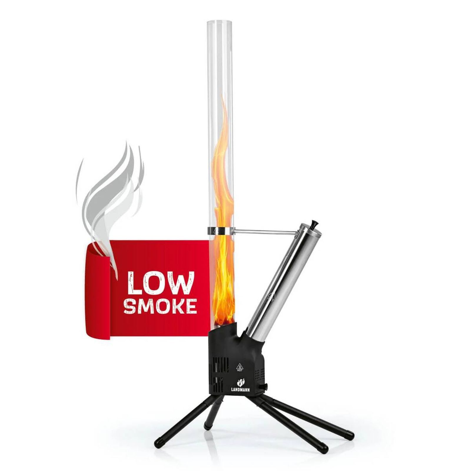 LANDMANN Feuerschale LANDMANN Feuerrohr Feuersäule Pellet Feuerstelle 132cm Edelstahl