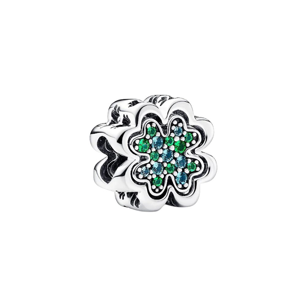 Pandora Charm-Einhänger 792752C01*, Kleeblatt, Teilbar, Grün, Blau, Glück