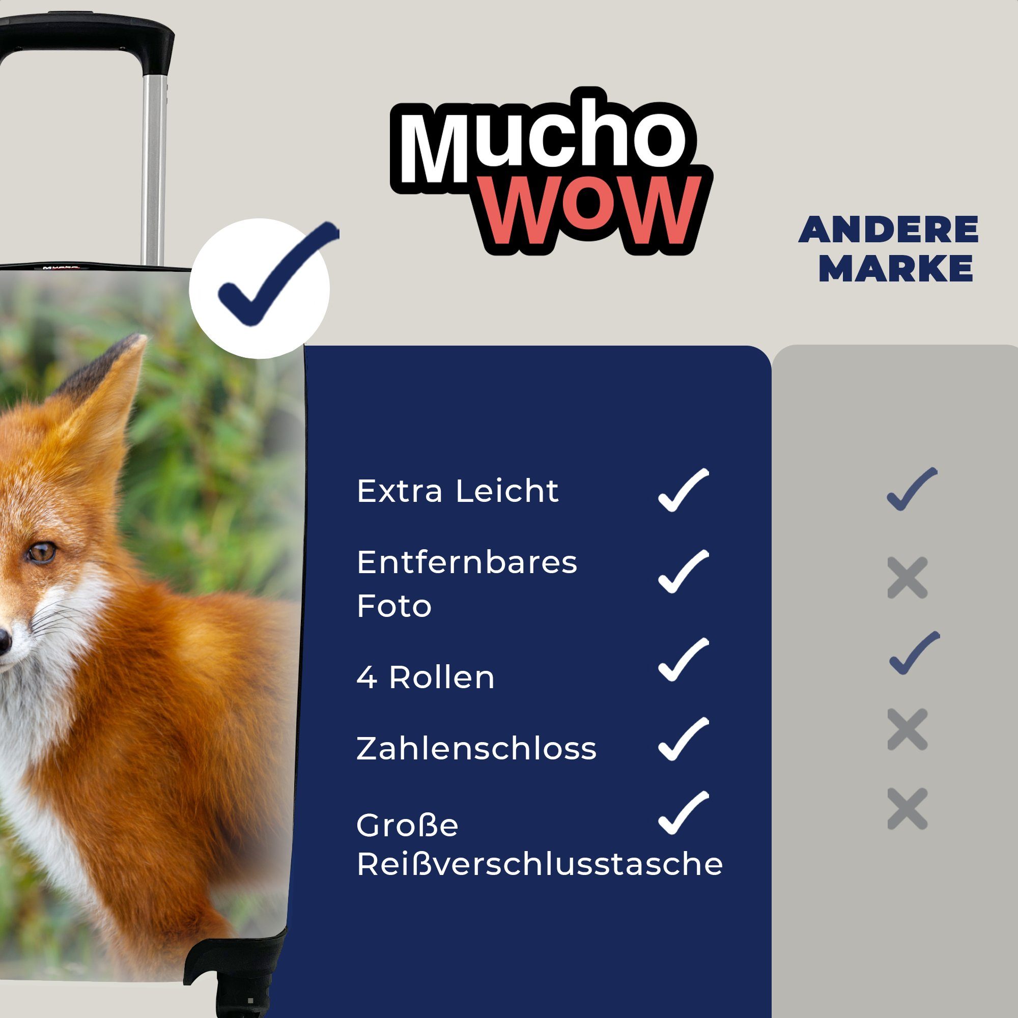 mit Orange für 4 Ferien, - Reisekoffer Fuchs MuchoWow Reisetasche Rollen, rollen, Trolley, Wald, Handgepäck - Handgepäckkoffer