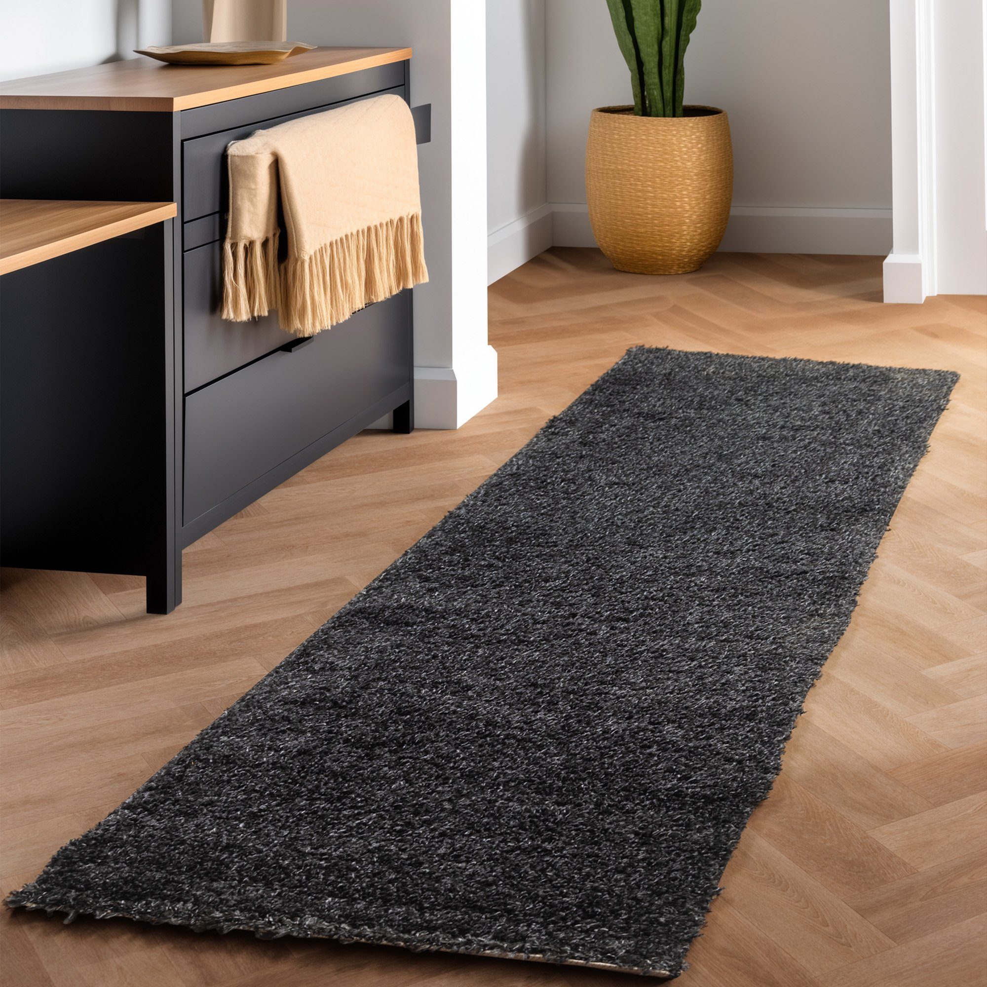 SIMPEX24 Teppich Unicolor - Einfarbig, Läufer, Höhe: 30 mm, Einfarbig Shaggy Teppich Wohnzimmer Langflor Versch. Farben und Größen