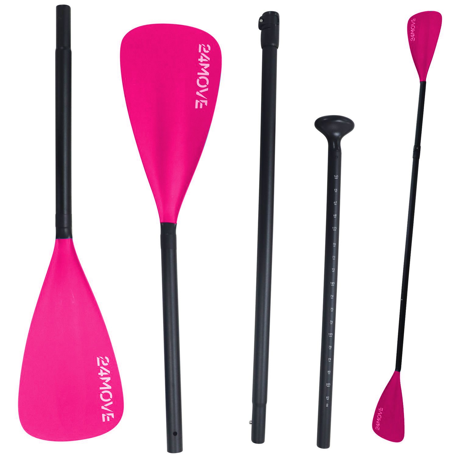 24Move Doppelpaddel, Premium Stand Up Paddle Aluminium, verstellbar, 4-teilig SUP-Paddel, (2 in 1 Paket, als Einzelpaddel oder Doppeltes Paddel, pink), für Paddelboards, Kajakboot und Ruderboot, universell einsetzbar