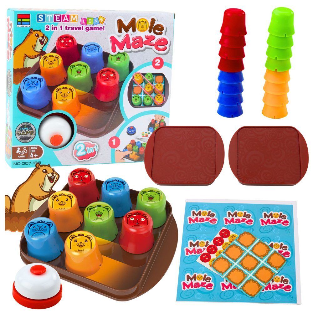Wisam Lernspielzeug 2in1 Maulwurf Labyrinth Geschicklichkeitsspiel Fast Cups Tic Tac Toe