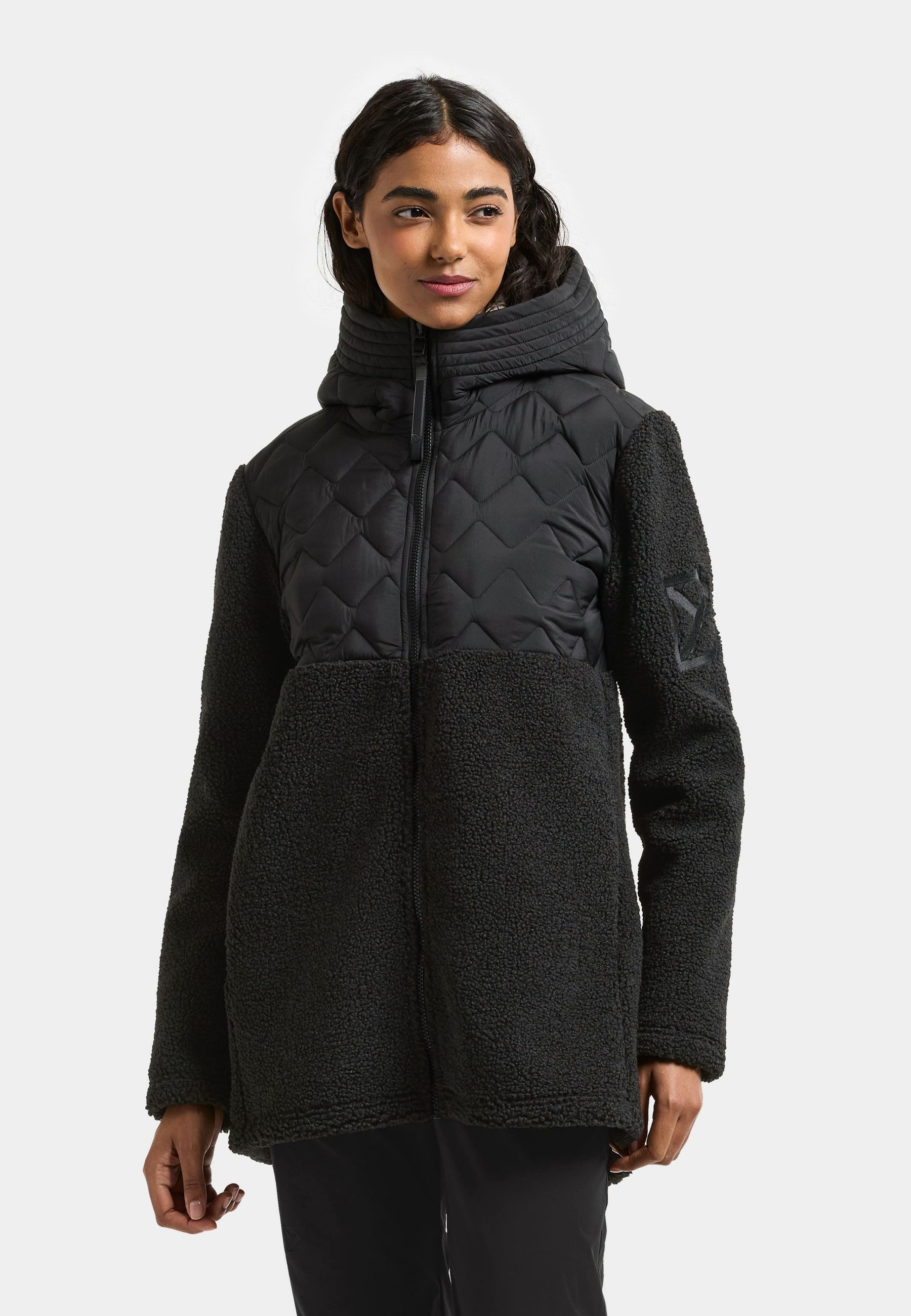 Didriksons Fleecejacke Damen Pile Teddy Hybrid BIBI mit Kapuze mit Taschen