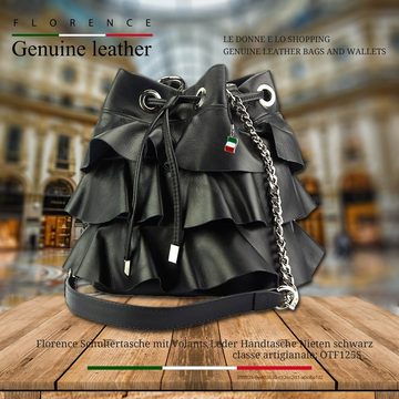 FLORENCE Schultertasche Florence Damen Henkeltasche Leder schwarz (Schultertasche), Damen Leder Schultertasche, Henkeltasche, schwarz ca. 25cm