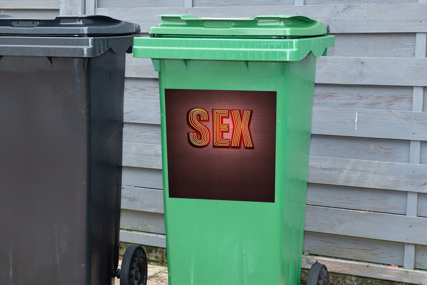 MuchoWow Wandsticker Neonschild mit dem Sex Container, (1 Sticker, Mülleimer-aufkleber, St), Abfalbehälter Wort Mülltonne