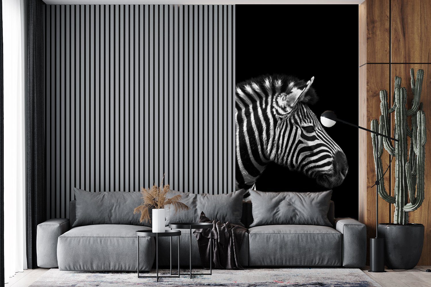 - Weiß Schlafzimmer Porträt bedruckt, MuchoWow - Vliestapete Schwarz Küche, - (2 St), Fototapete Zebra Fototapete Tiere, Matt, - Wohnzimmer für