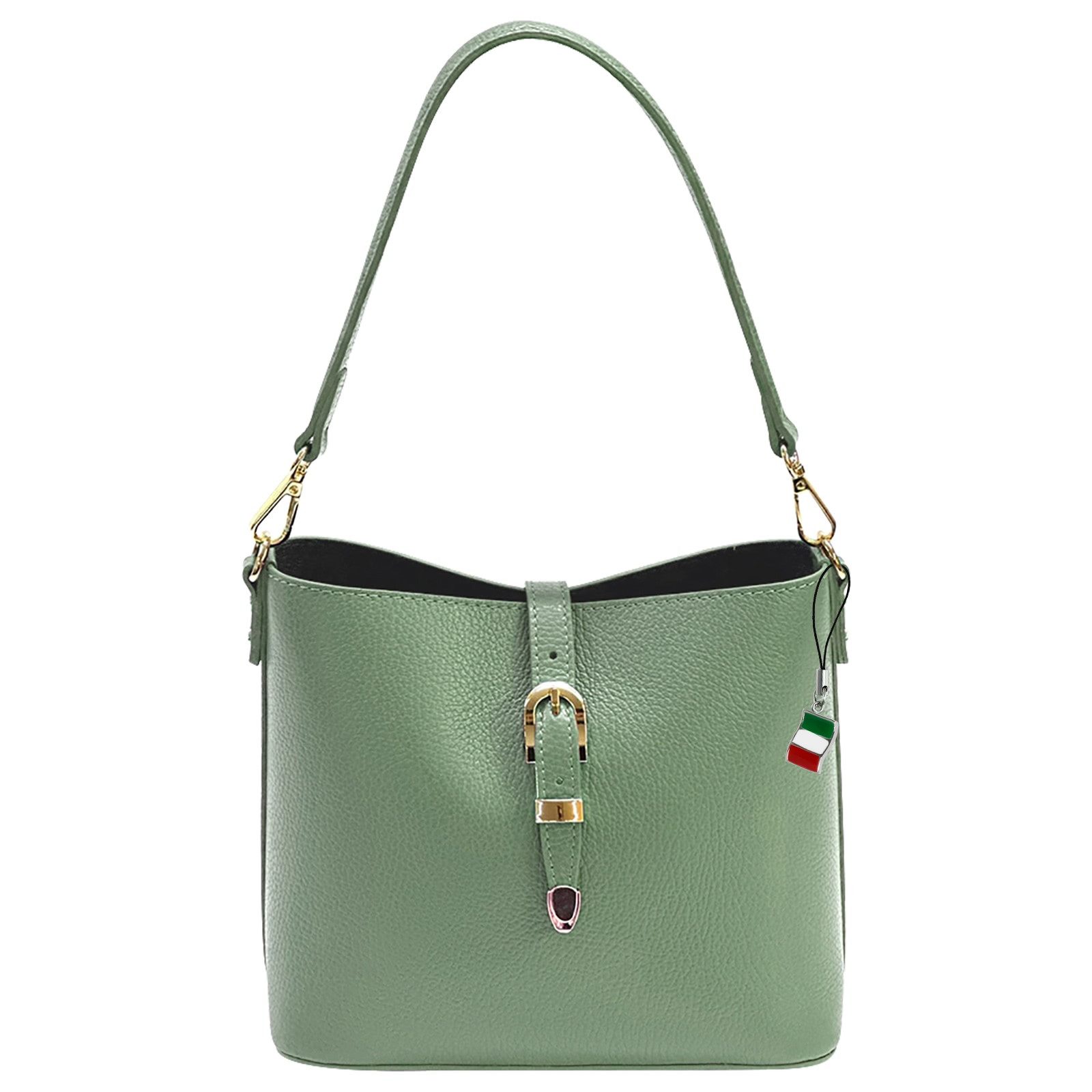 FLORENCE Schultertasche Florence Damen Umhängetasche Leder Tasche (Schultertasche), Damen Schultertasche Echtes Leder, salbeigrün ca. 20cm hoch