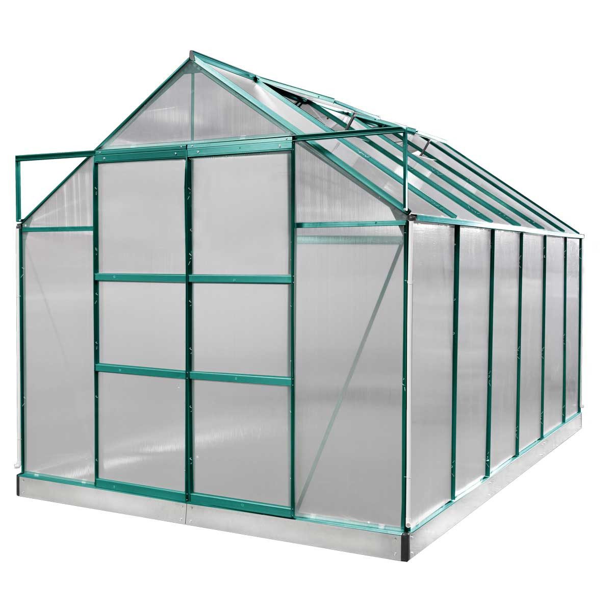 BRAST Gewächshaus ALU mit Fundament rostfrei 380x250x235cm TÜV geprüft, BxTxH: 250 x 380 x 235 cm, wetterfestes hochwertiges Aluminium, Temperaturbeständig, Wärmedämmend, Lichtbrechend & UV-stabilisiert