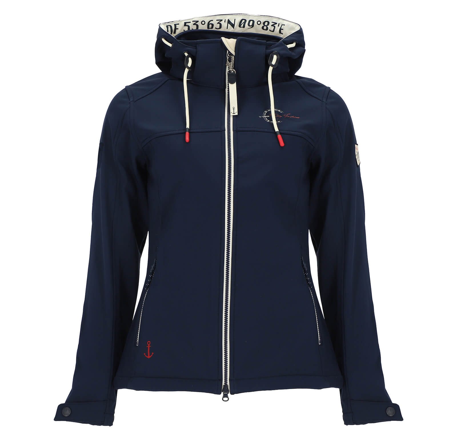 Dry Fashion Softshelljacke Zingst Damen Jacke Softshell Fleece-Futter - Übergangsjacke Outdoor Atmungsaktiv, Verstellbare & abnehmbare Kapuze, 2-Wege-Reißverschluss