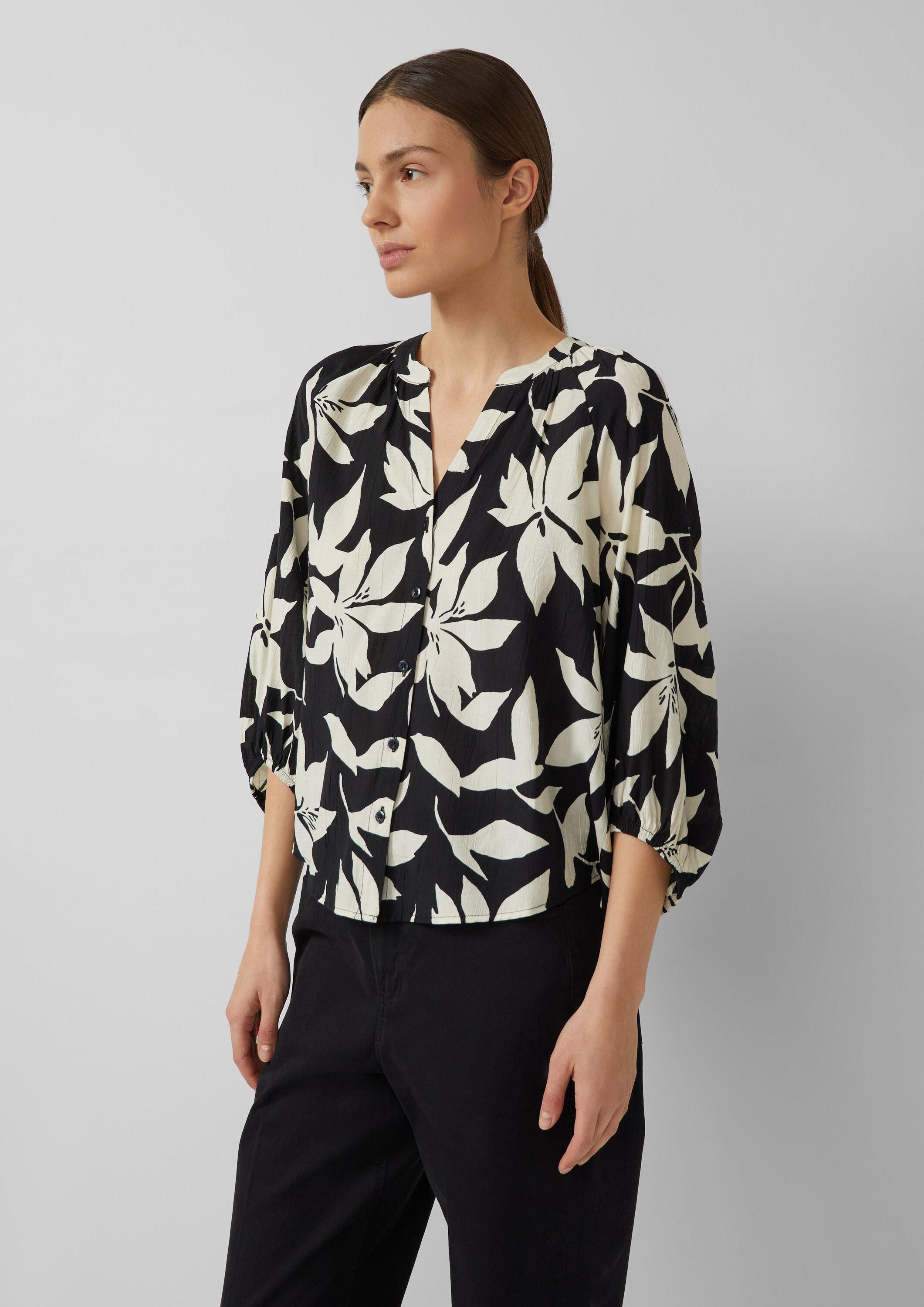 s.Oliver Kurzarmbluse Bluse Strukturierte Bluse mit weitem Ärmel