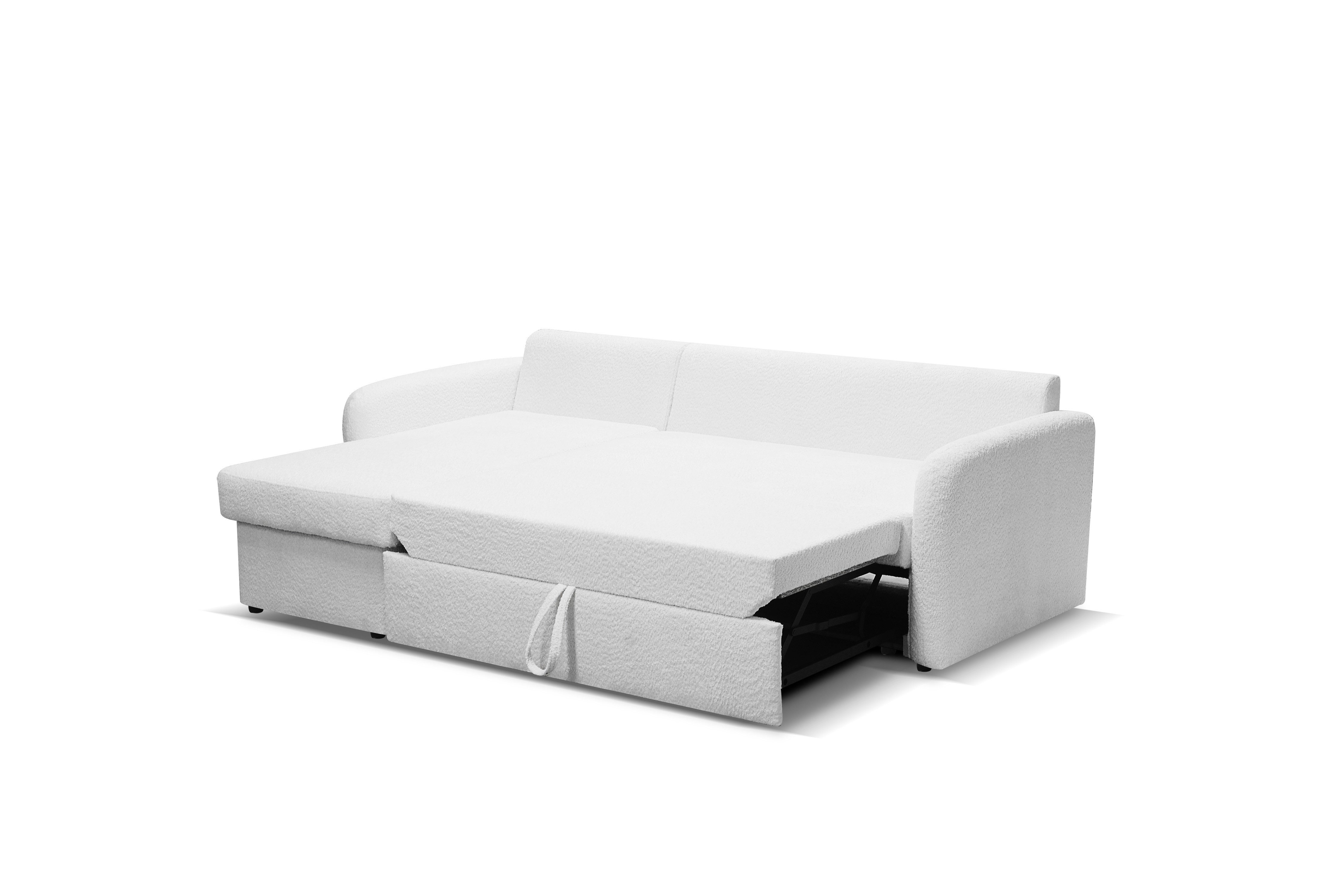 Labett Ecksofa BOSTON Universelles Ecksofa mit Schlaffunktion und Bettkasten – Ecru, Made in EU, Universelles Ecksofa