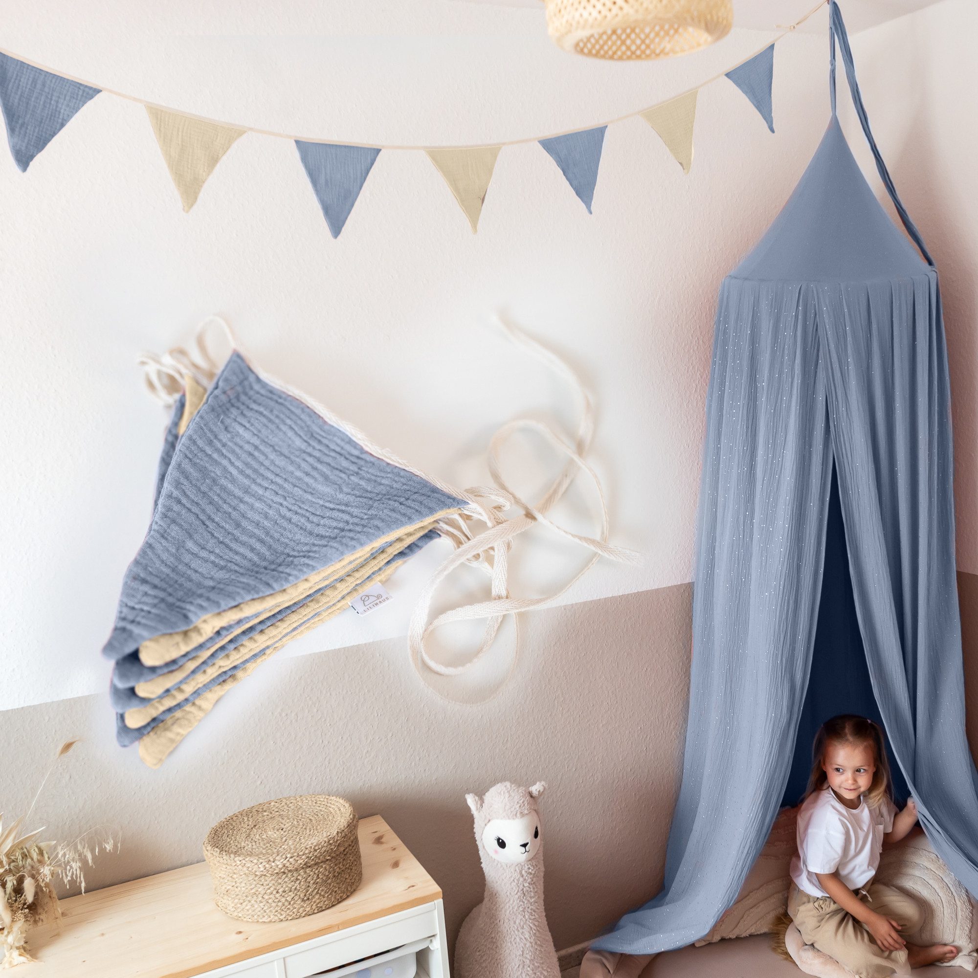 lilimaus Wimpelkette Sternenkette für Kinderzimmer - handgenähte Stoff-Girlande, handgefertigte Stoff-Girlande ca. 300 cm - Wimpel oder Sterne