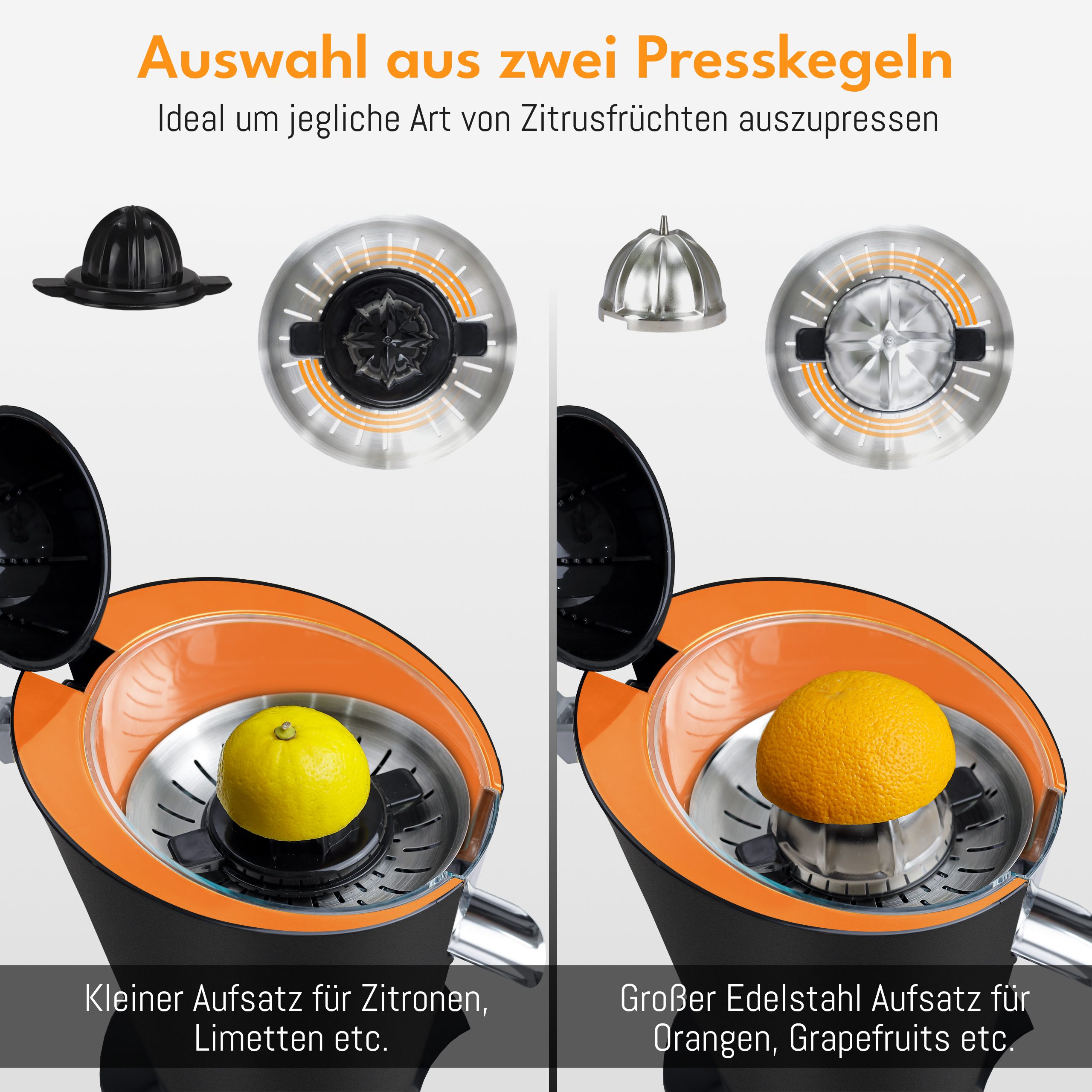 Lebenlang Zitruspresse LEBENLANG Saftpresse elektrisch 600W - Inkl. Edelstahlkegel & BPA-Frei, 600,00 W, Hohe Saftausbeute, Schwarz & Silber – Bild 2 von 5