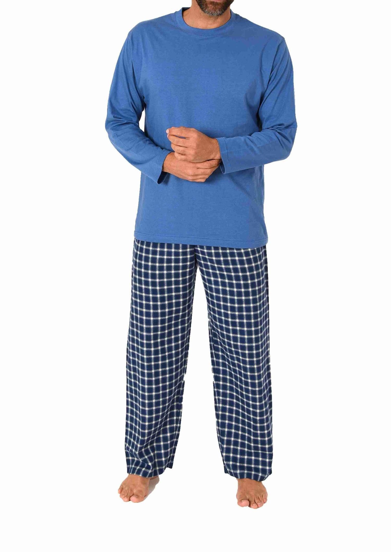 Pyjama Herren Schlafanzug lang Pyjama Set mit karierter Flanell Hose