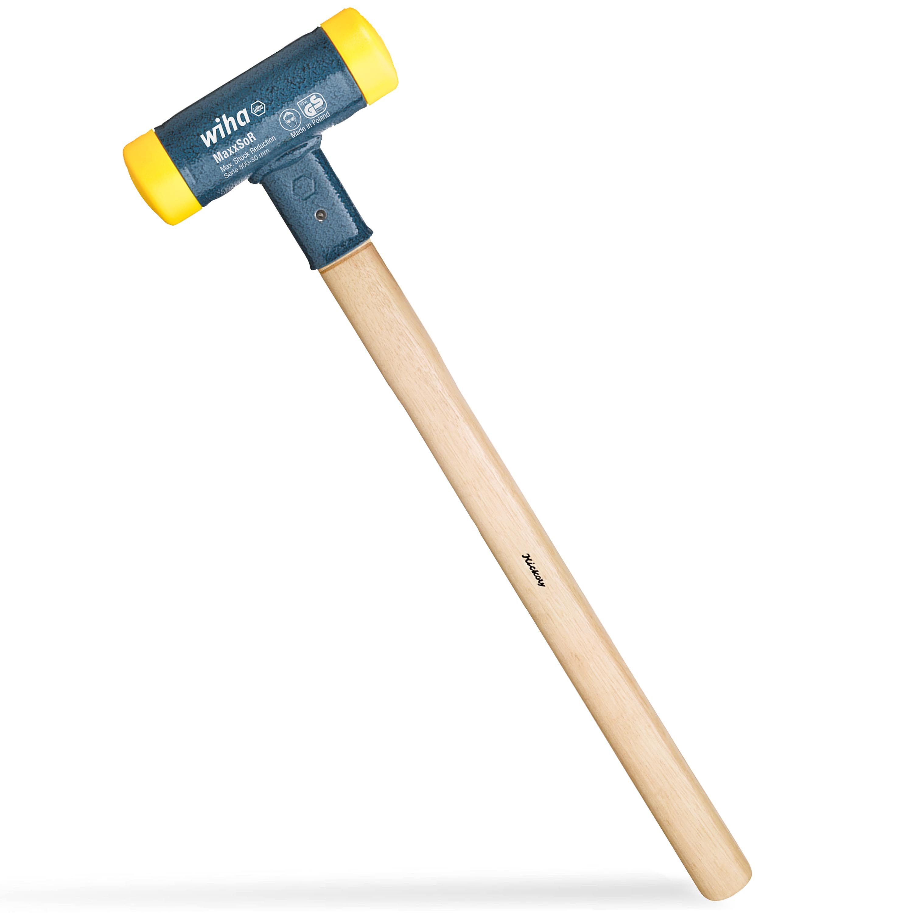 Wiha Gummihammer Schonhammer (02093), rückschlagfrei, Hickory-Holzstiel, Rund-Schlagkopf Ø 30 mm, mittelhart