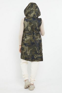 Worldclassca Steppweste Worldclassca STEPPWESTE LANG CAMOUFLAGE KAPUZE ÄRMELLOS ÜBERGANGSJACKE