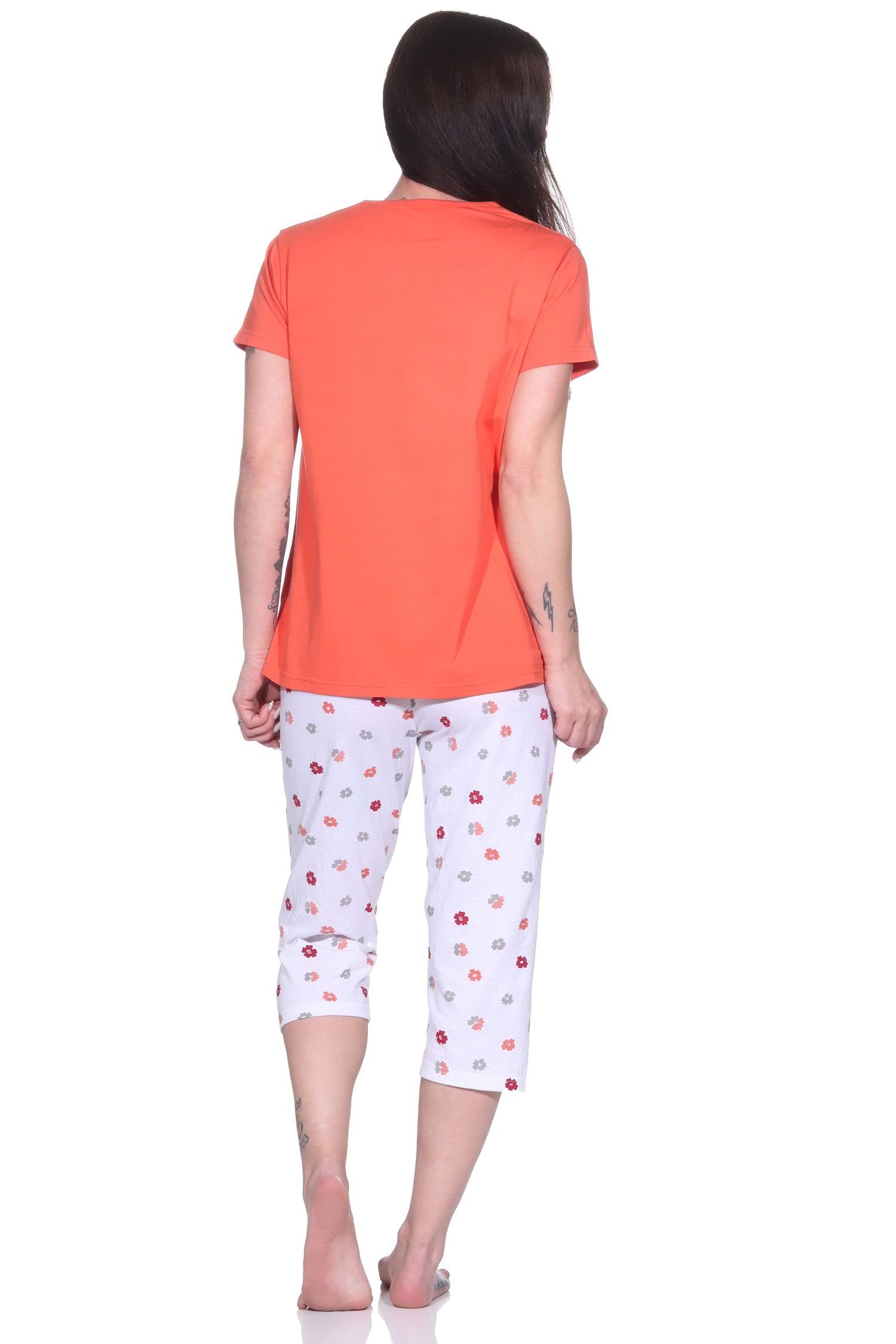 Normann Pyjama Damen Schlafanzug 3/4 und T-Shirt Design Hose mit Capri apricot lässigem