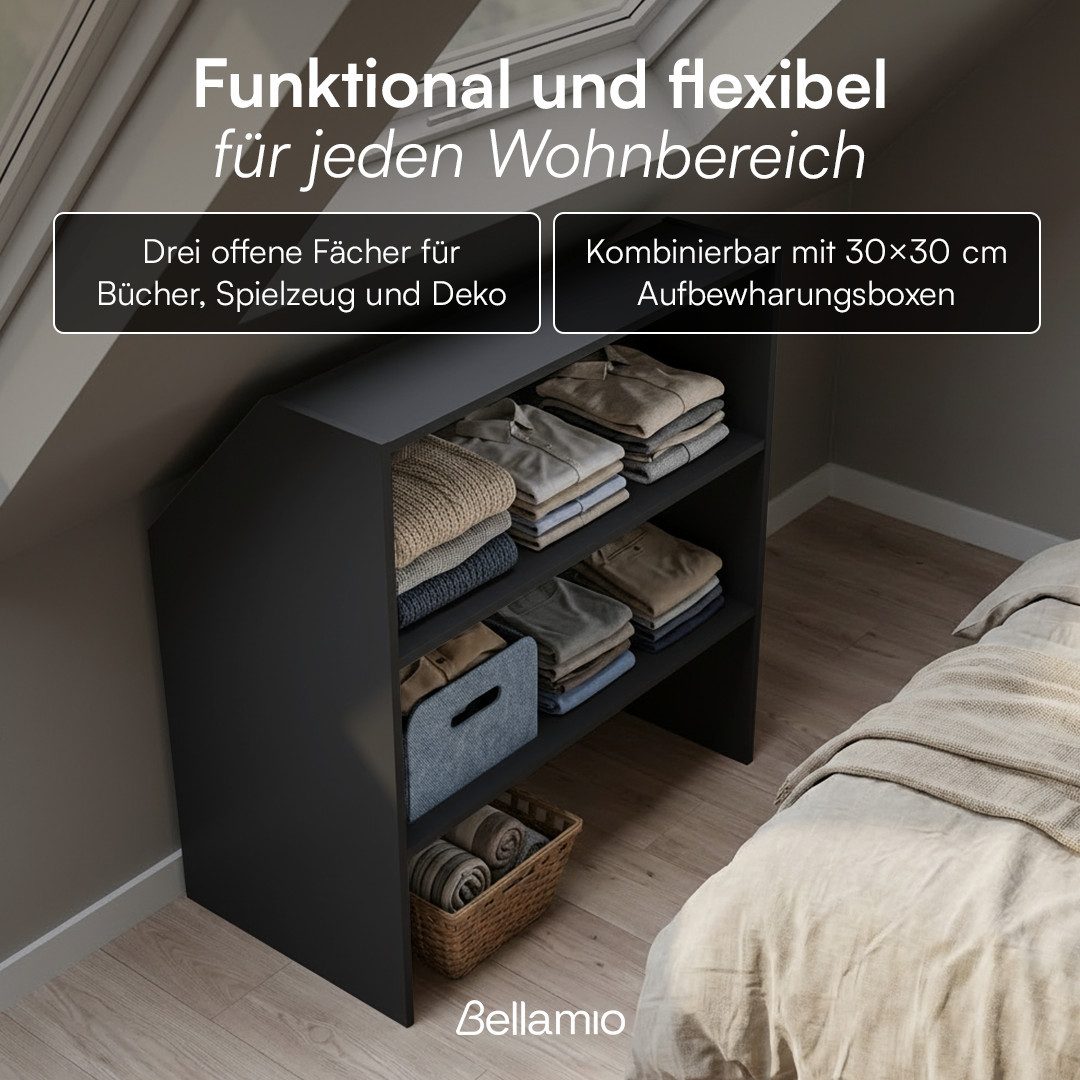Bellamio Regal Aland Dachschrägenregal 45 Grad-Winkel, Schwarz, 90 cm breit, verfügbar mit & ohne Türen