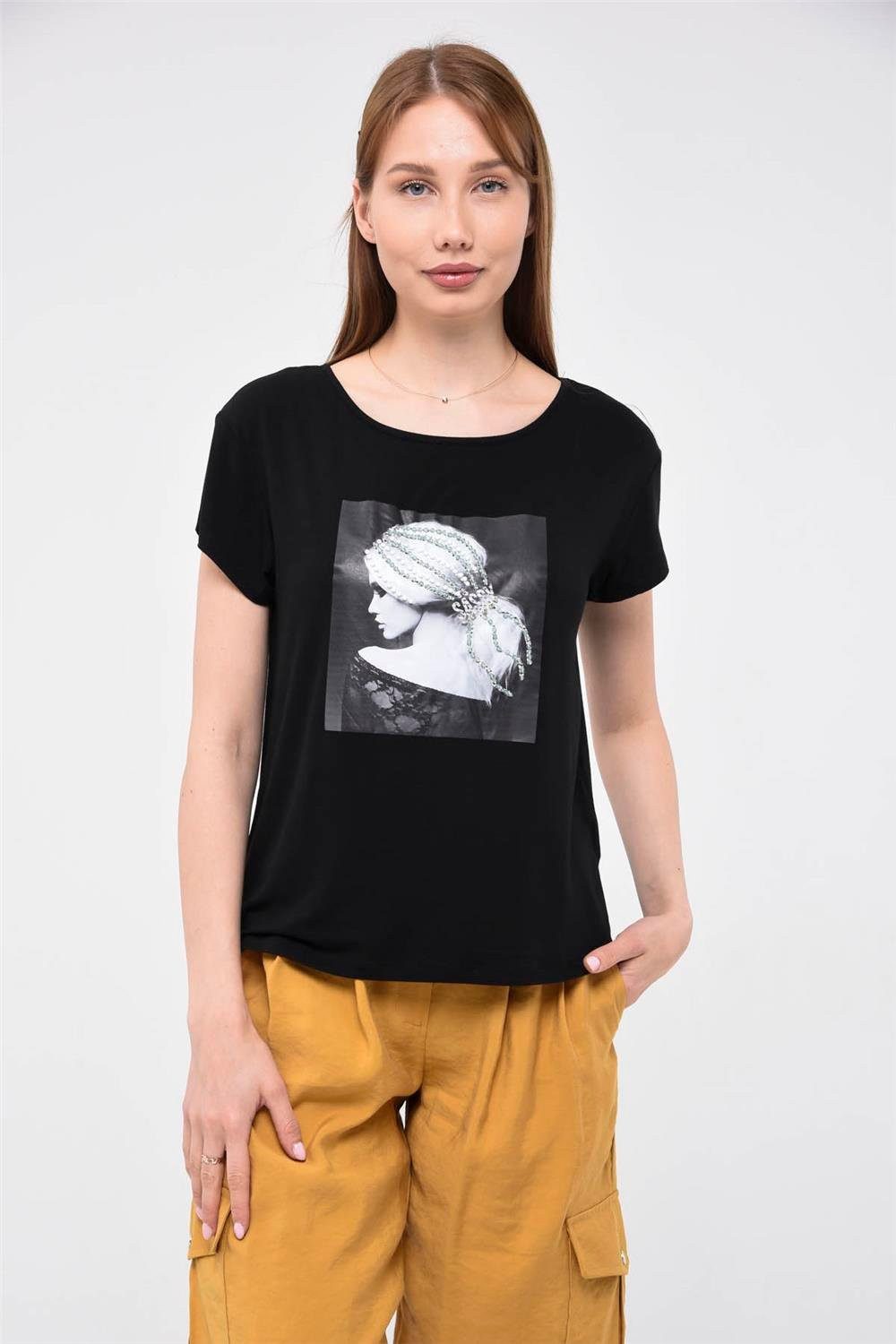 HomeStore T-Shirt Steinverziertes Mädchen-Print T-Shirt mit Haardesign