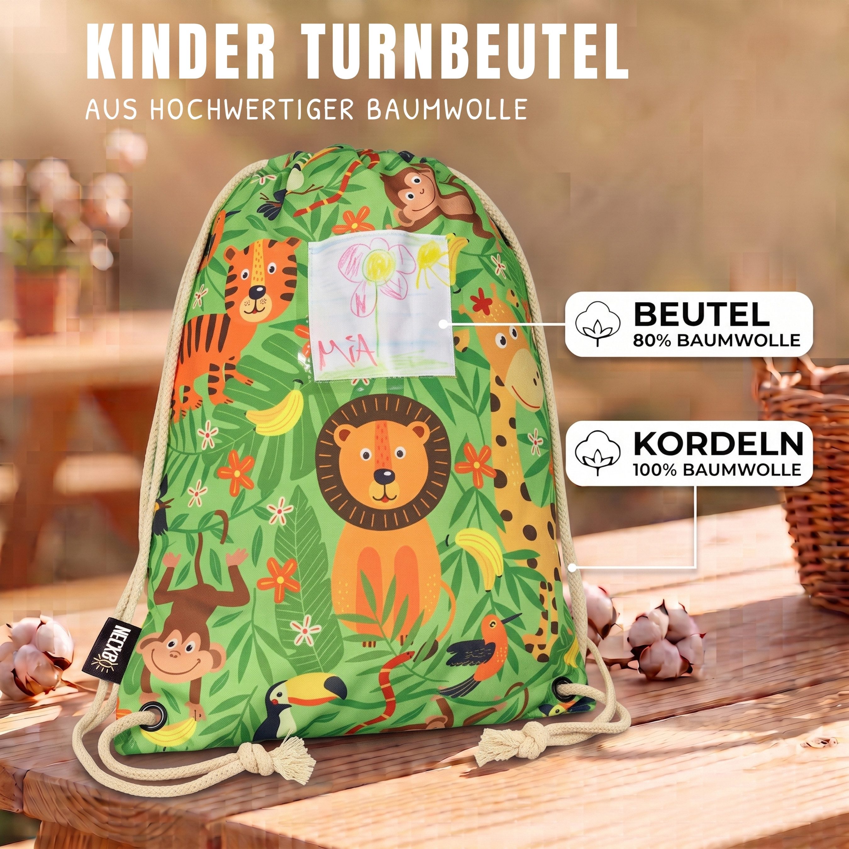 HECKBO Turnbeutel Kinder Turnbeutel 80% Baumwolle verschiedene Motive – Bild 2 von 5