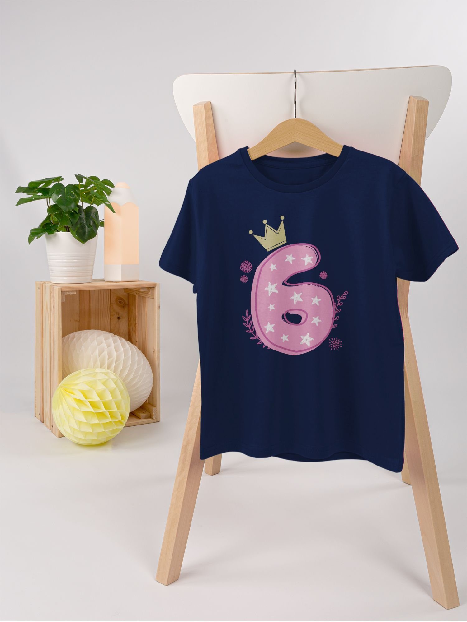 Shirtracer T-Shirt Sechster Mädchen Krone Sterne (1-tlg) 6. Geburtstag