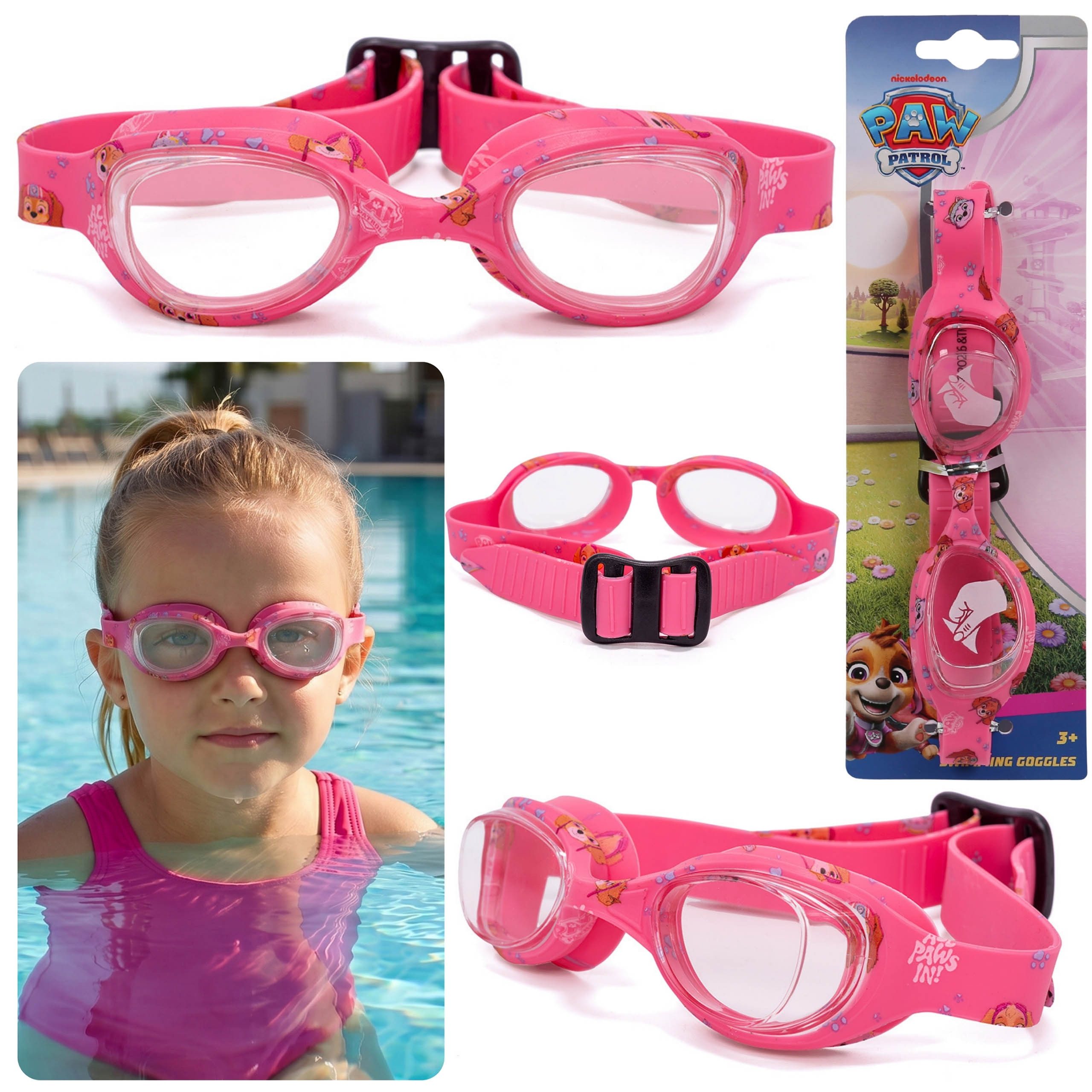 PAW PATROL Schwimmbrille Paw Patrol Skye Schwimmbrille Kinder, Anti-Fog, Silikon, verstellbar